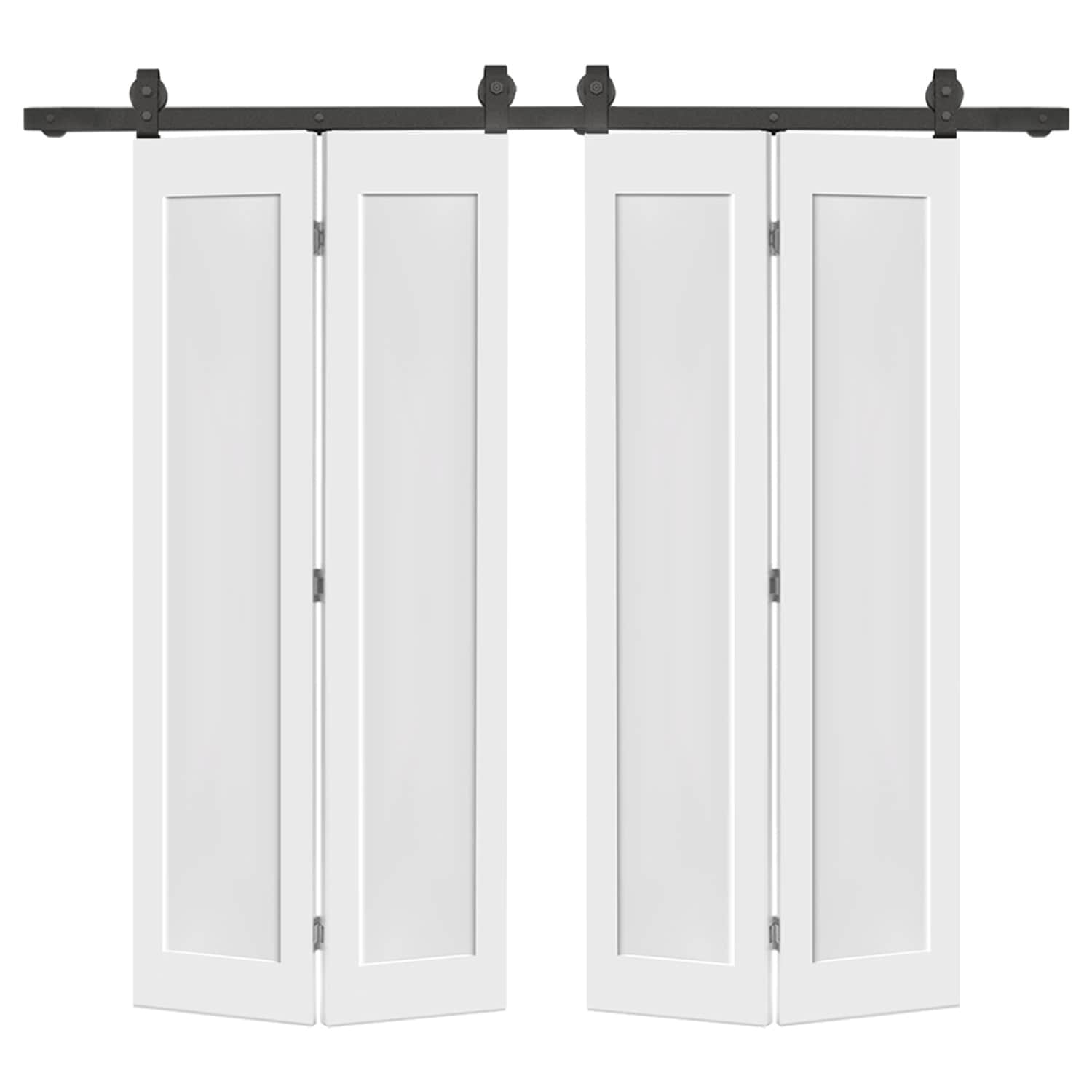 CALHOME 1300T+MSQ1-84X24W(2 48-in x 84-in White Prefinished Non-standard MDF Hollow core Double bifold Barn Door (Hardware Included)
