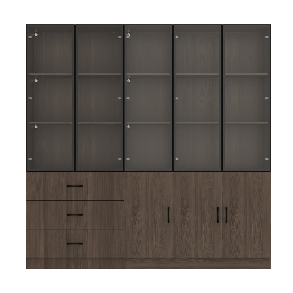 Homsee C-KF020461+462 Modern Brown Wood and Glass Sideboard Display Cabinet with LED Lighting Drawers and Adjustable Shelves 78 Inch Wide 2 in 1 Kitchen Storage Unit