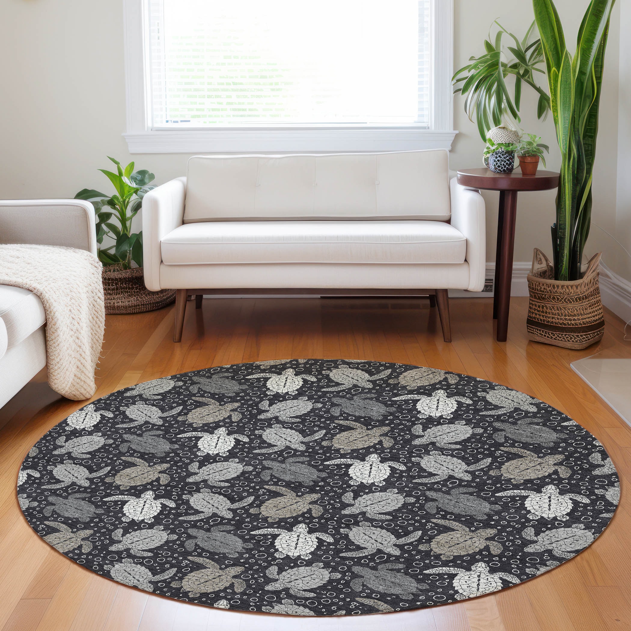 Addison Rugs AMF192MI8RO Mayfield AMF192MI 8 x 8 (ft) Loomed Polyester Midnight Round Indoor Geometric Machine washable Area rug