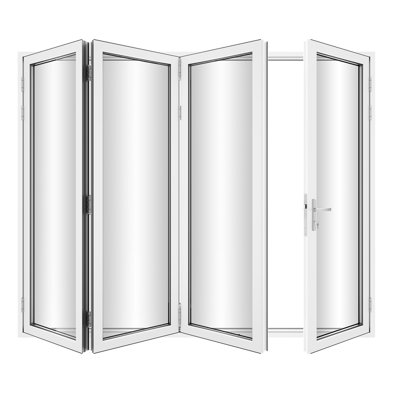 KaMic Versa Fold 120-in x 96-in x 3-in Jamb White Aluminum Right-hand outswing 4-panel Folding Patio Door with Low-E argon Glass