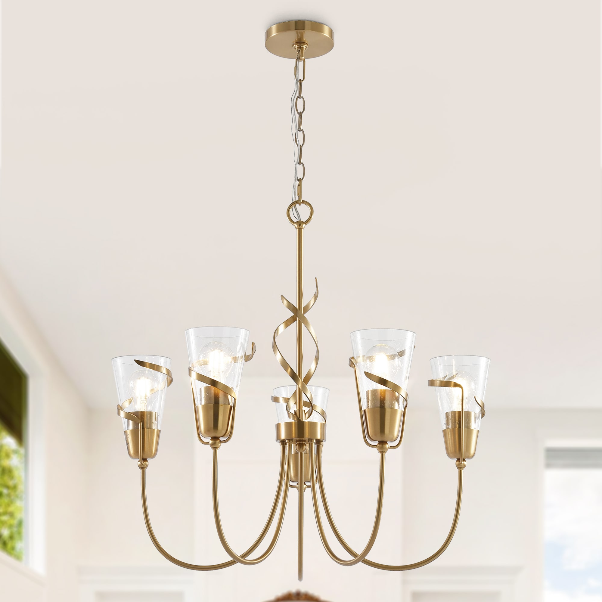 Parrot Uncle 5 -Light Brushed Gold Clear glass Iron Chandelier