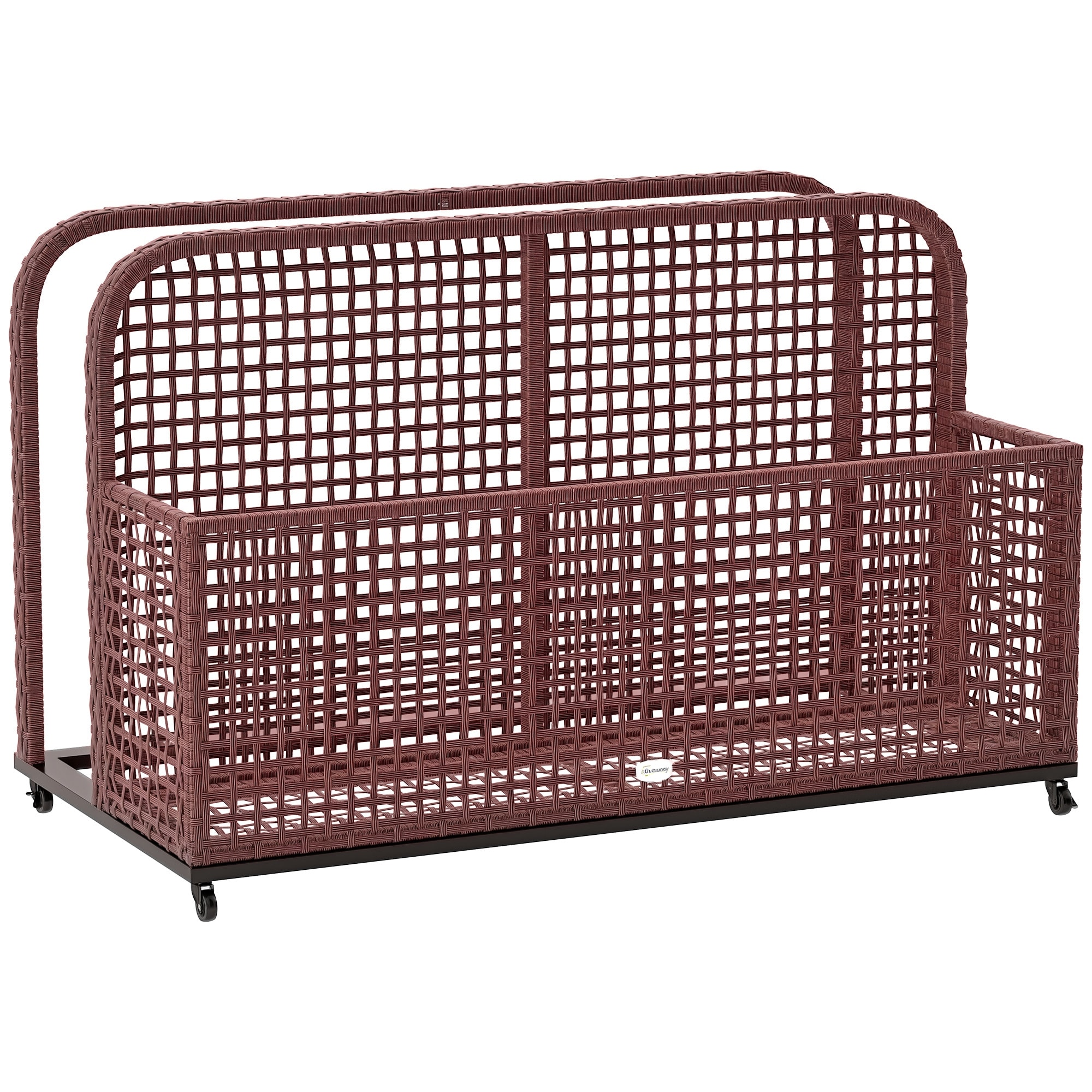 Outsunny 867-086V00MB Wicker Pool Float Storage Organizer PE Rattan Outdoor Pool Float Holder with Rolling Wheels for Noodles Life Vests Beach Balls Patio Furniture Mixed Brown