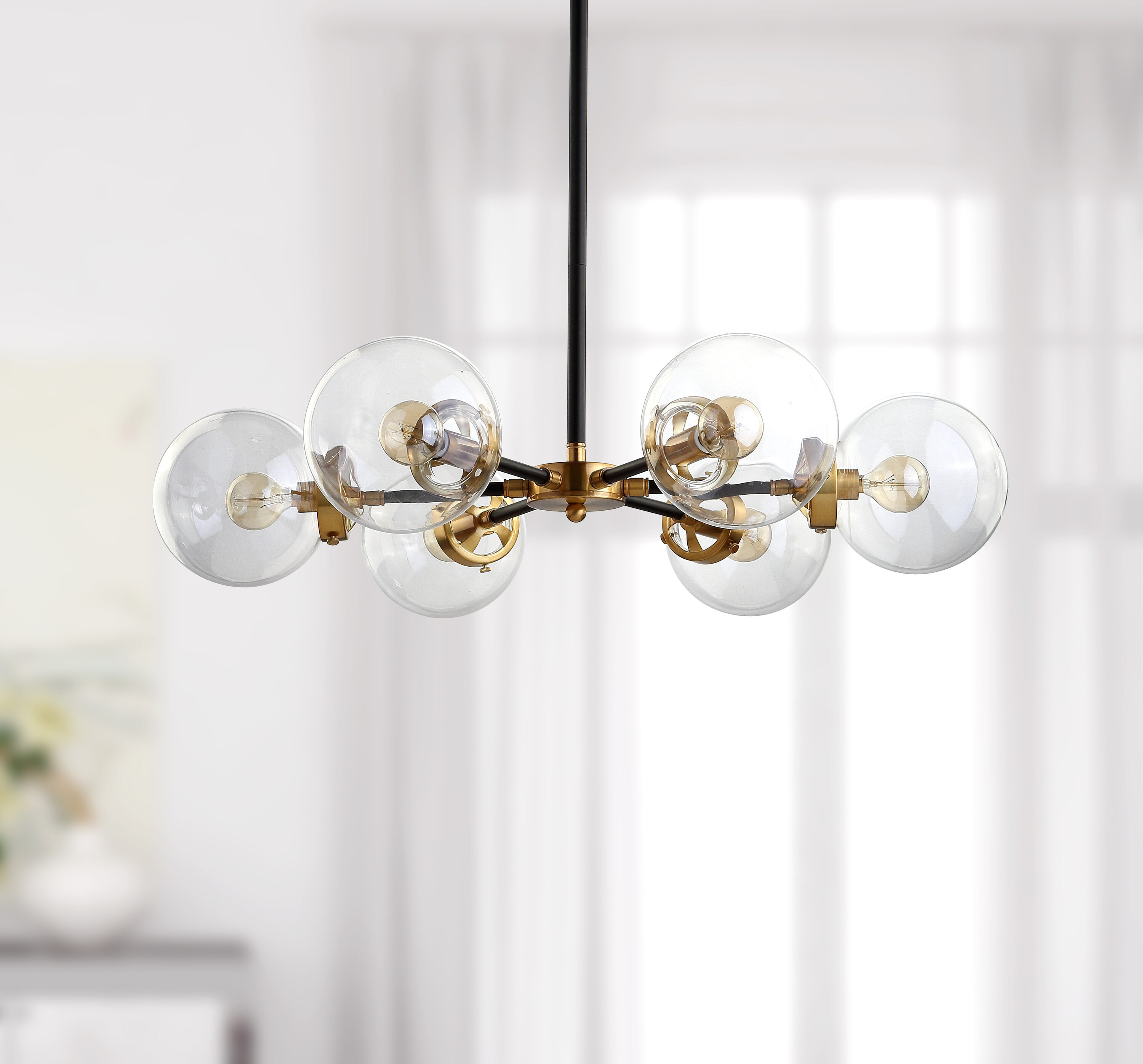 Caleb 28" Black and Brass Gold Sputnik LED Chandelier