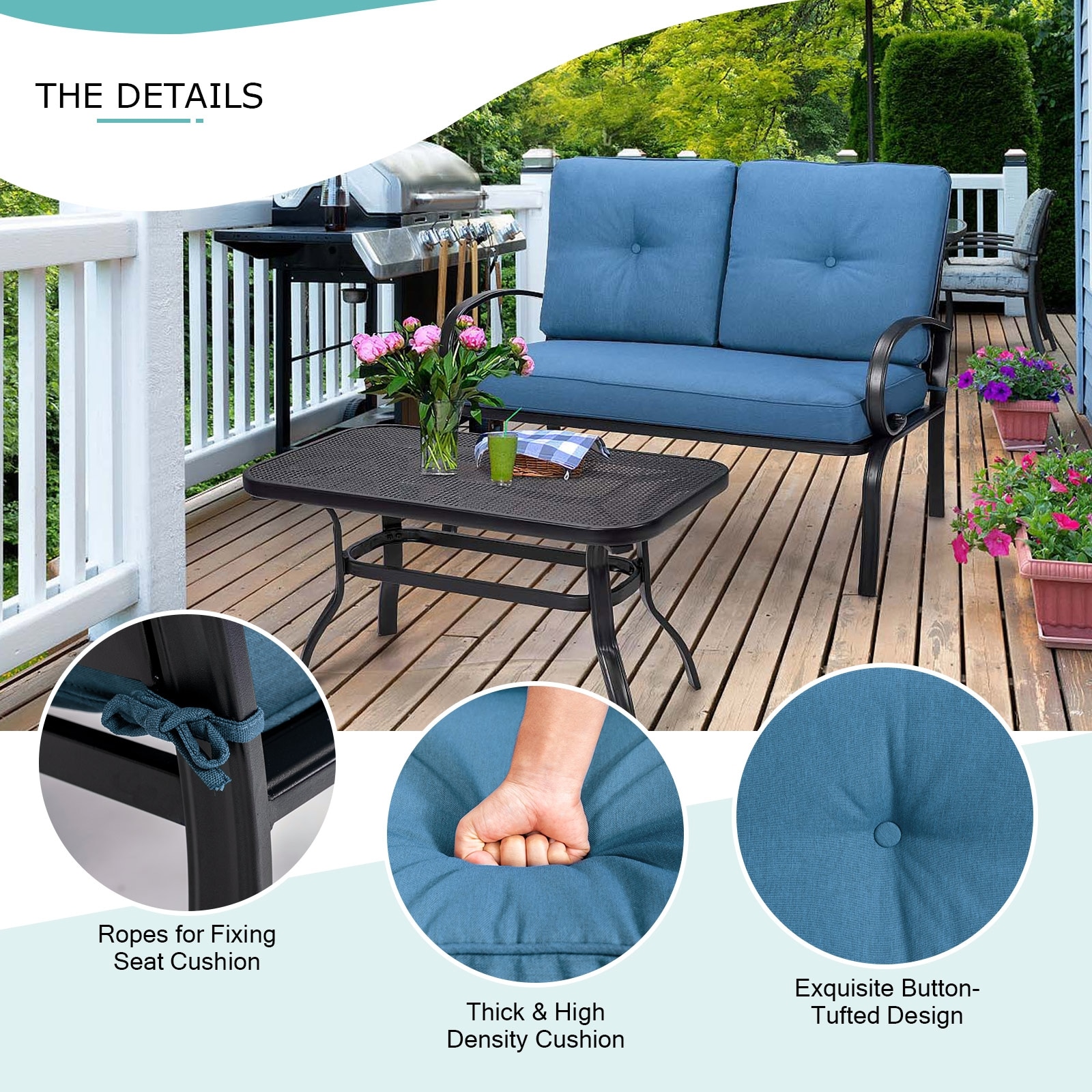 Clihome 2-Piece Patio Conversation Set with Blue Cushions in the Patio ...