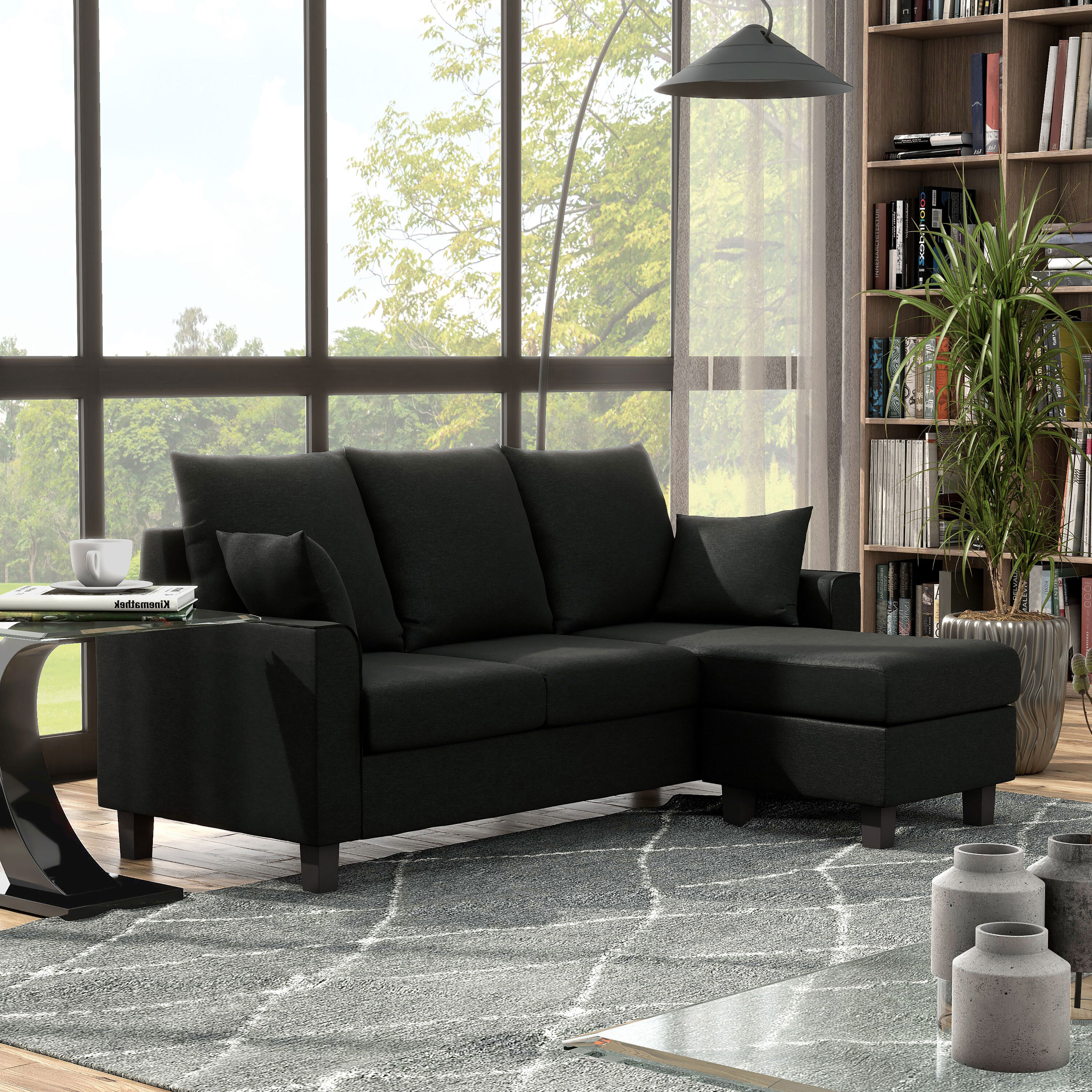 Furniture of America 005L-2005BK-SEC Tully 74-in Modern Black 4 -seater Sectional