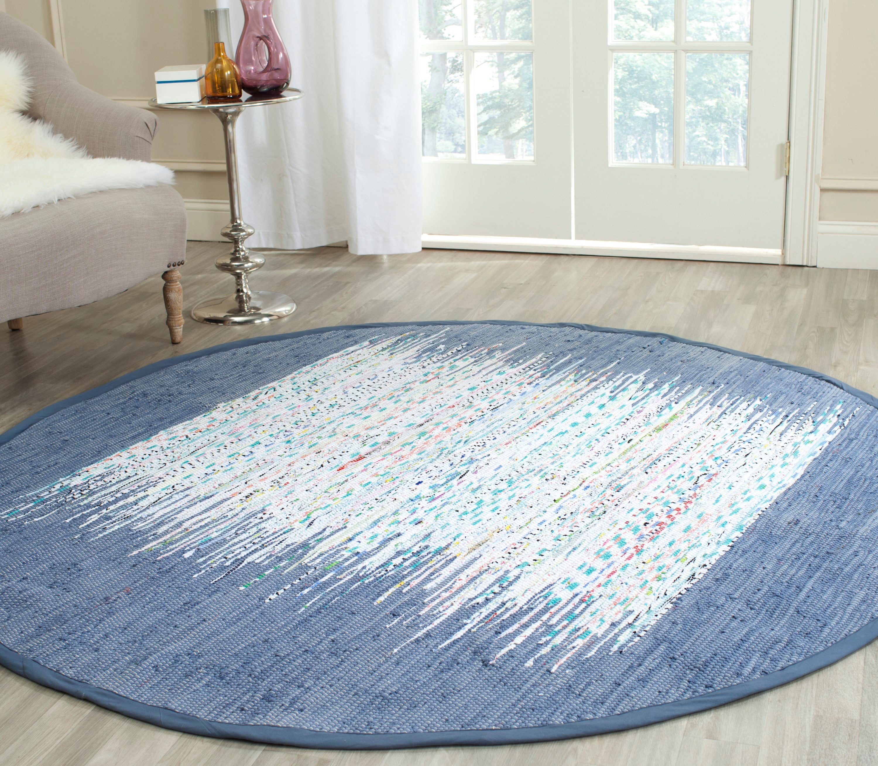 Safavieh MTK711E-6R Montauk Keeling 6 x 6 (ft) Cotton Ivory/Dark Blue Round Indoor Border Coastal Area rug