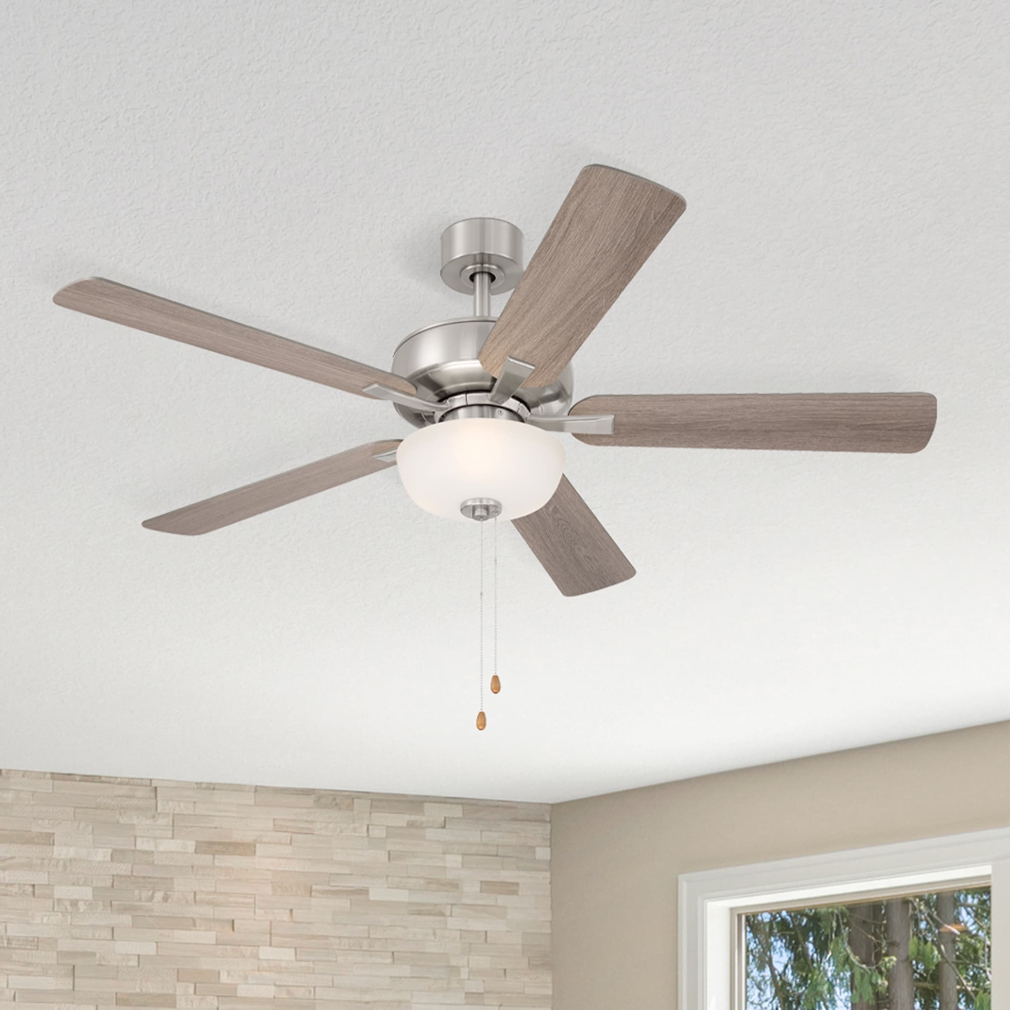 Designers Fountain FP-GLT52B30-BN Gallant 52-in Color-Changing Outdoor Flush Mount Brushed Nickel with Silver Blades Ceiling Fan With Light ( 5 -Blade )