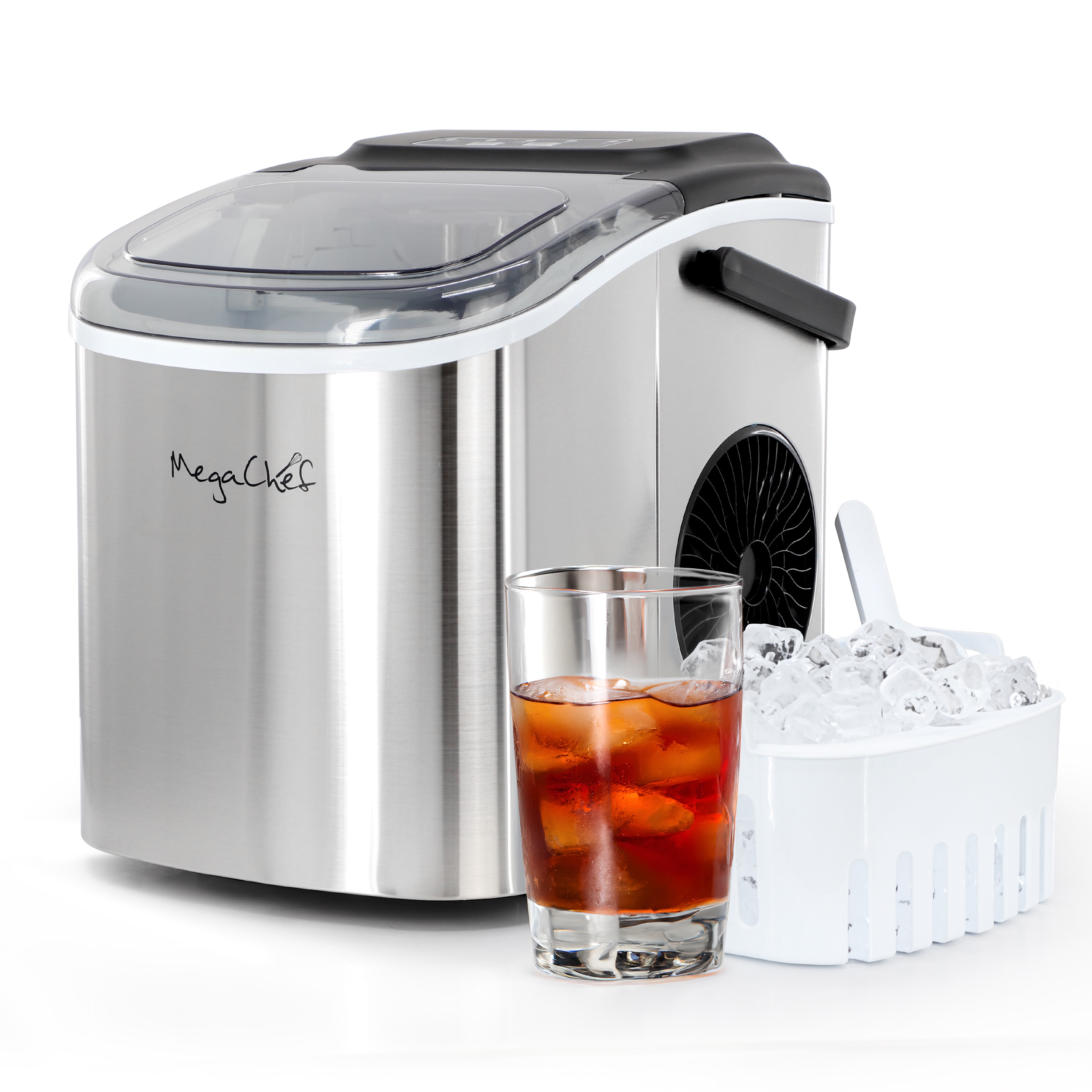 MegaChef  26 Pound Countertop Stainless Steel Bullet Ice Maker with Basket and Scooper