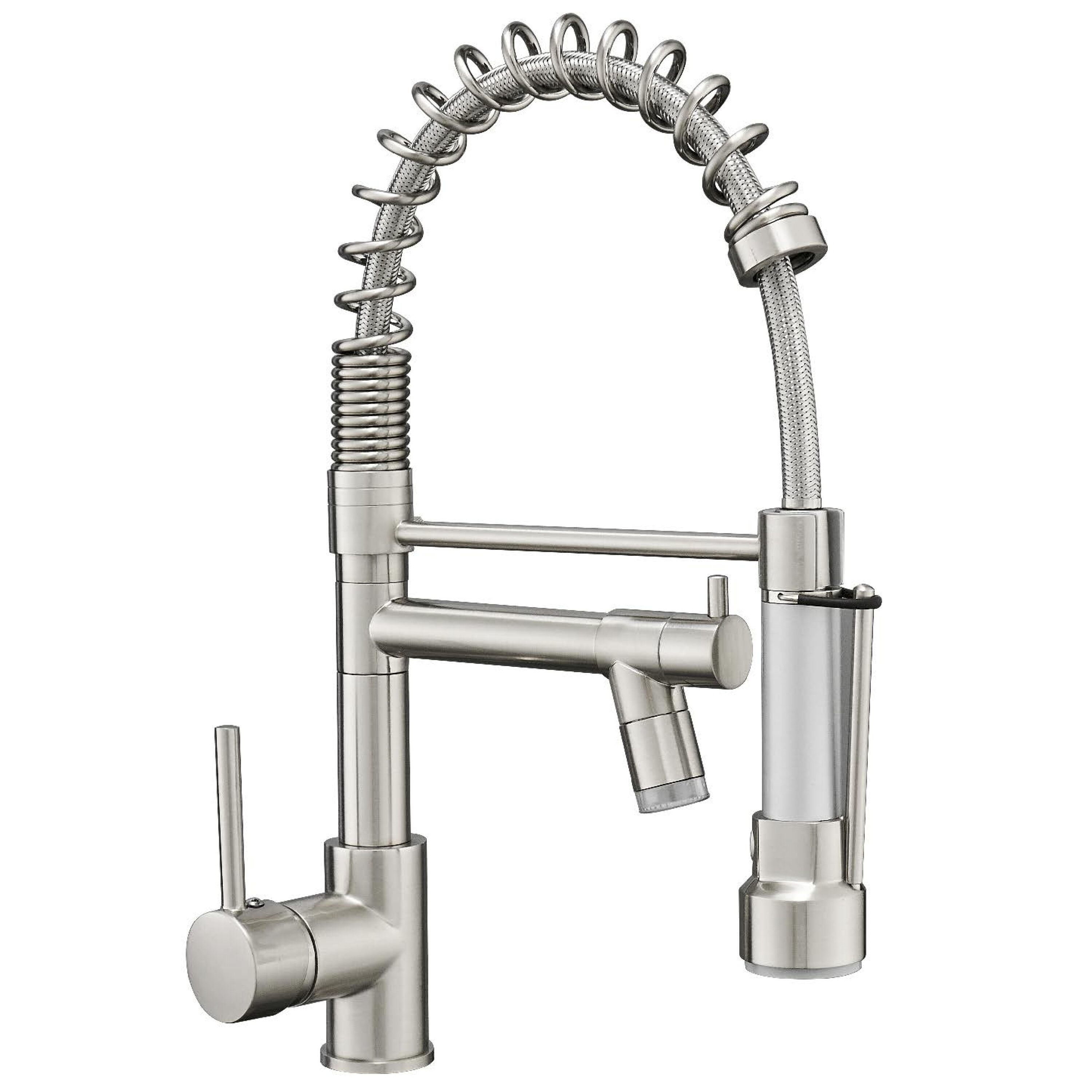 Clihome RCH-BABF613C Brushed Nickel Single Handle Deck-mount Pull-down Kitchen Faucet with Sprayer