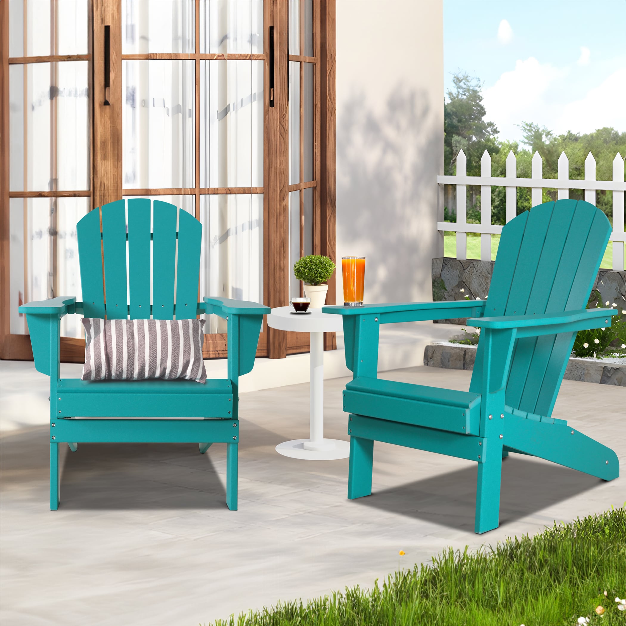 EarlGrove LS-BL3901 Set of 2 Blue HDPE Frame Stationary Adirondack Chair with Blue Solid Seat