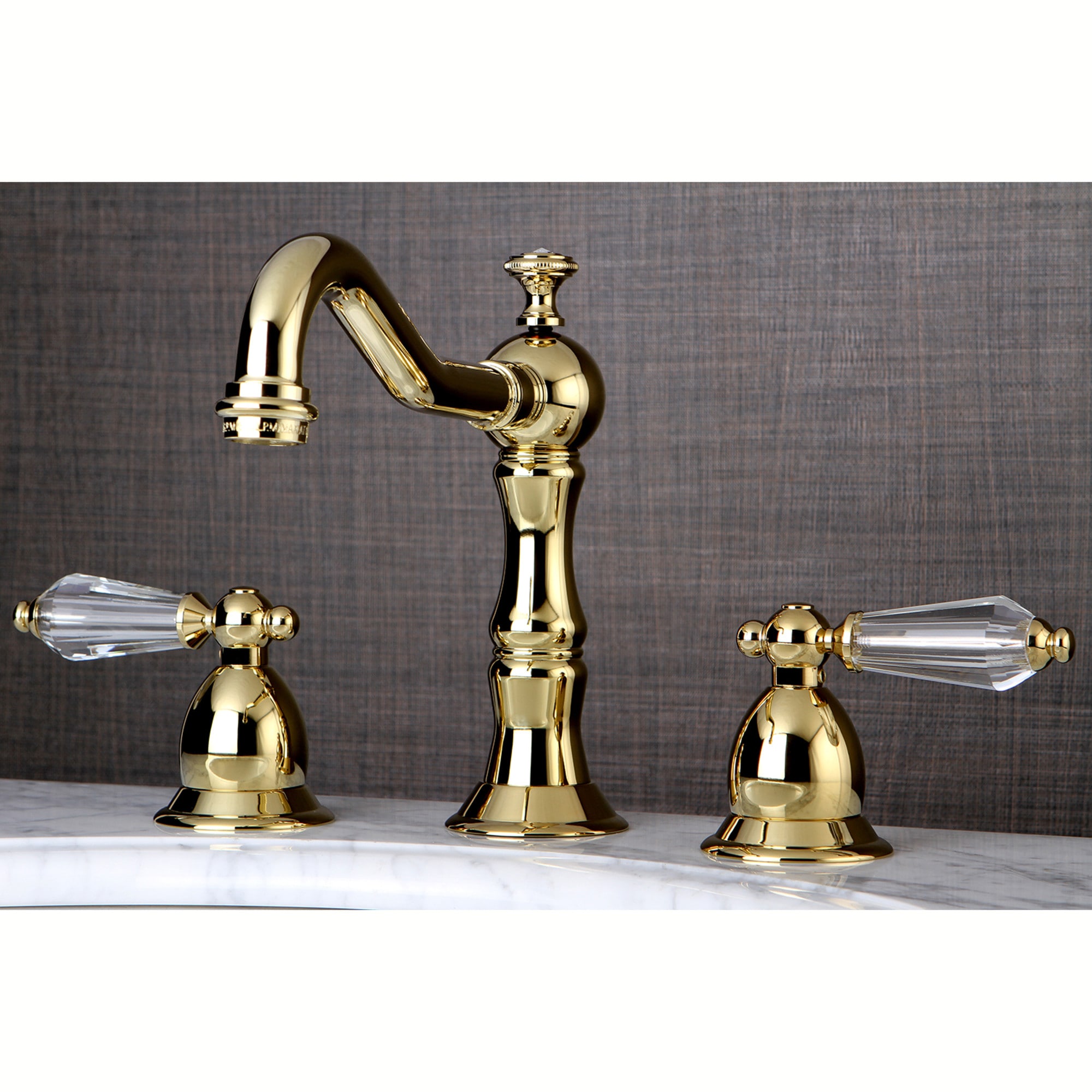 Kingston Brass WLKS1972WLL Wilshire Polished brass Widespread 2-handle High-arc Residential Handle Bathroom Sink Faucet with Drain