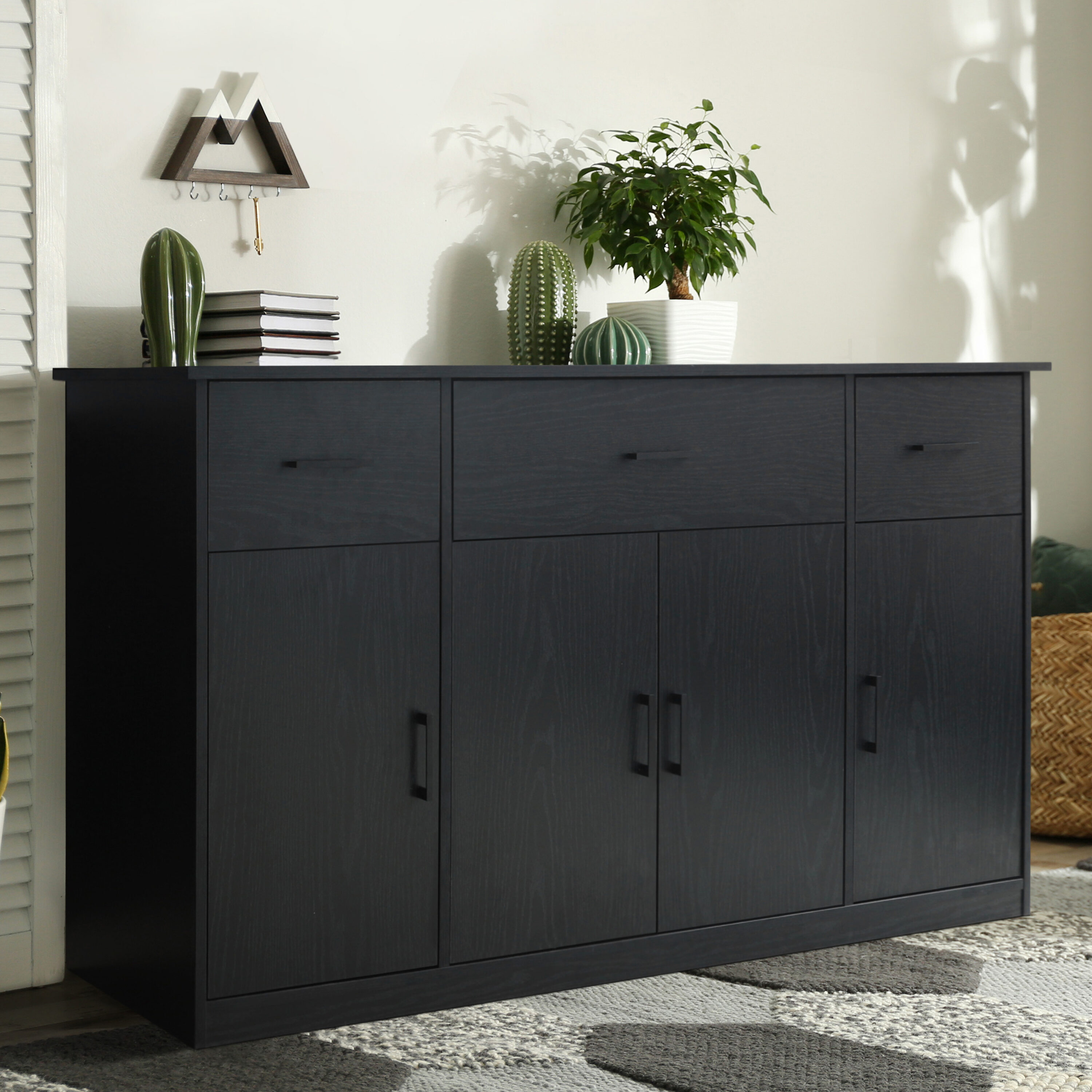 VEIKOUS HP0404-05BK-1 Contemporary/Modern Black Cedar Pantry with Wine Storage