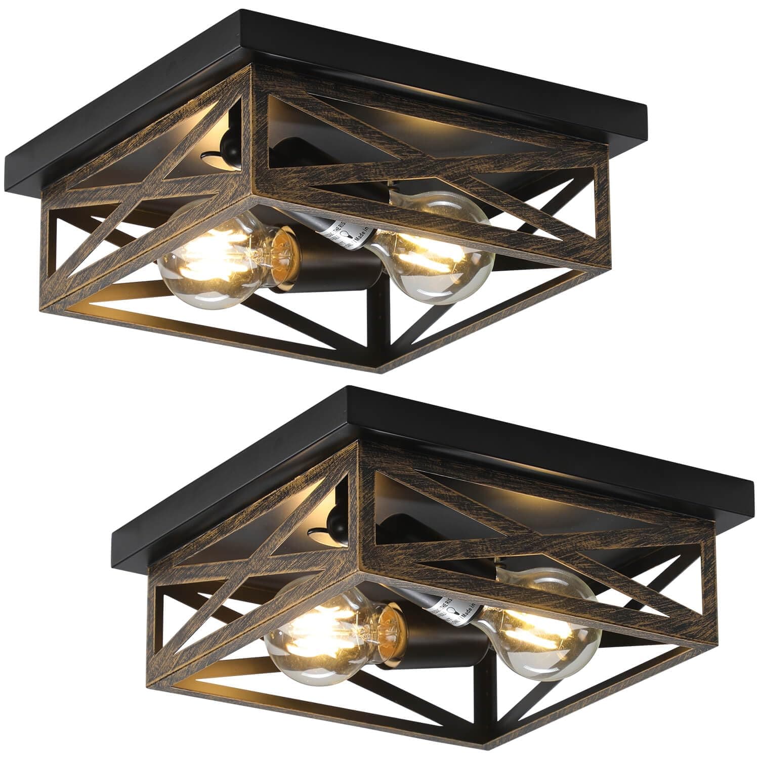 DIKAIDA 2Pack 2-lights Farmhouse Flush Mount Ceiling Light Fixtures Modern Light Fixtures Kitchen Hallway Light Fixtures for Bedroom Dining Room Entryway Industrial Metal Cage Ceiling Lights