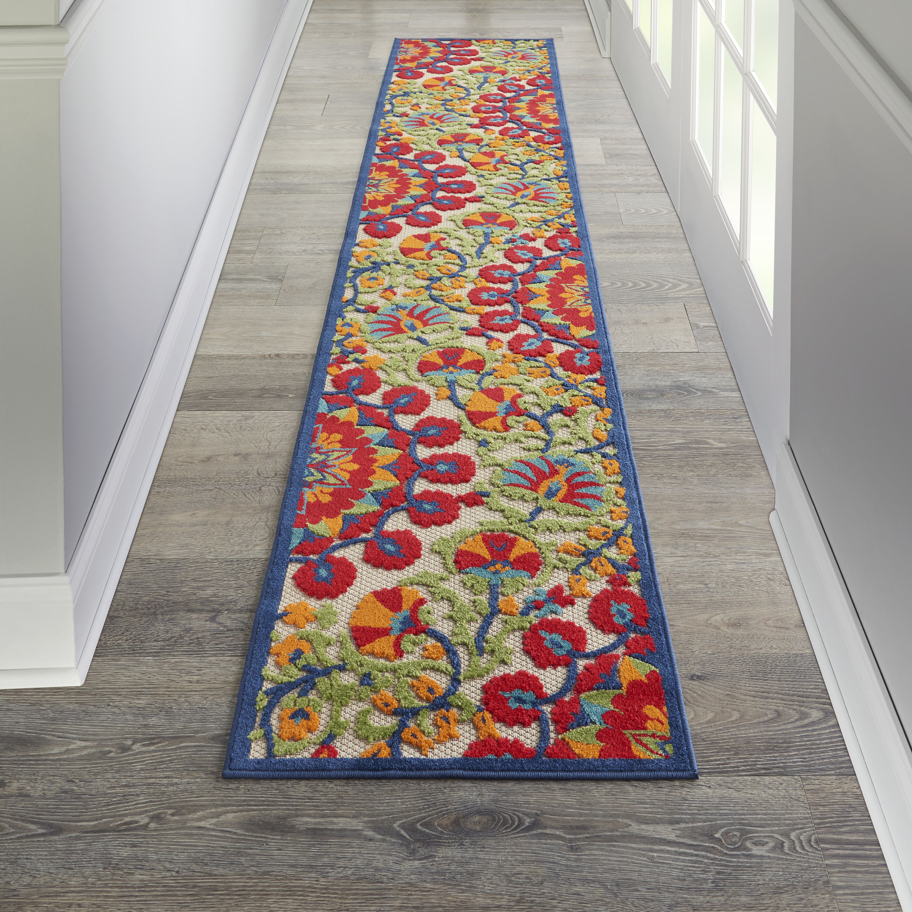 Nourison 99446760494 Aloha 2 x 12 (ft) Loomed Polypropylene Red/multicolor Rectangular Indoor/Outdoor Abstract Runner rug