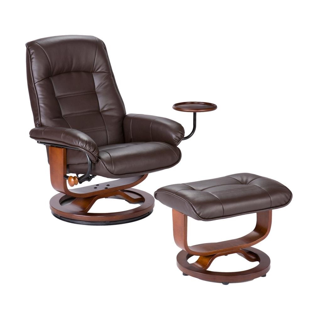 Boston Loft Furnishings ATG3731 Cafe Brown Bonded Leather Upholstered Swivel Recliner with Ottoman Set
