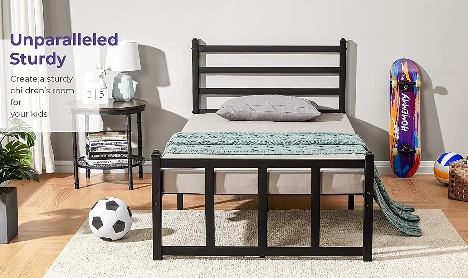 Clihome Twin Size Black Frame Metal Bed With Large Storage Space Under ...