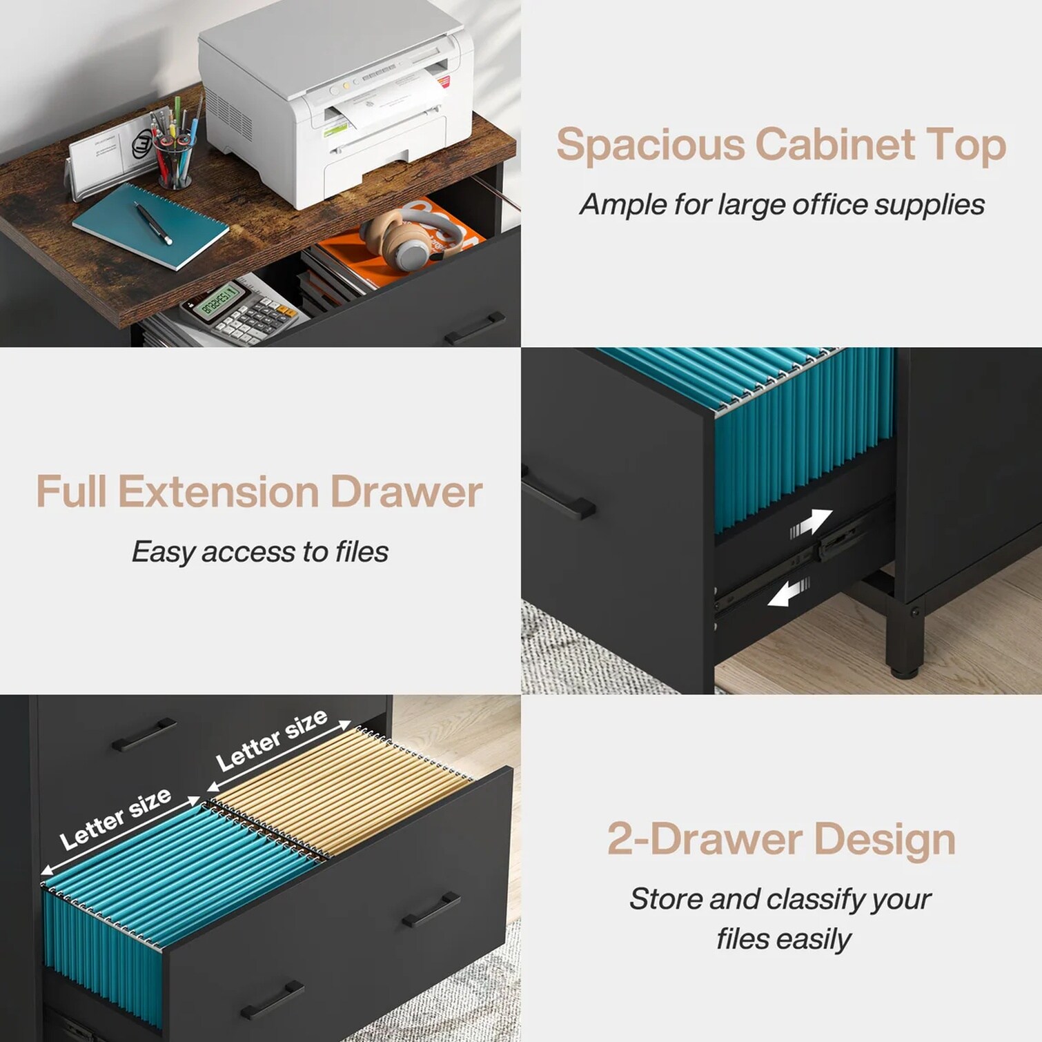BBabe Lateral File Cabinet with 2 Drawers Letter and A4 Storage Black ...