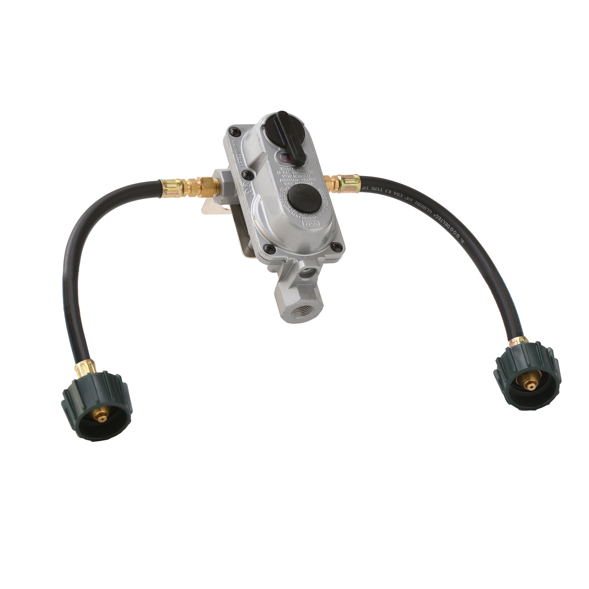 Flame King LP Propane Gas Regulator with (2) 12" Pigtails Aluminum/Brass Dual-stage regulator