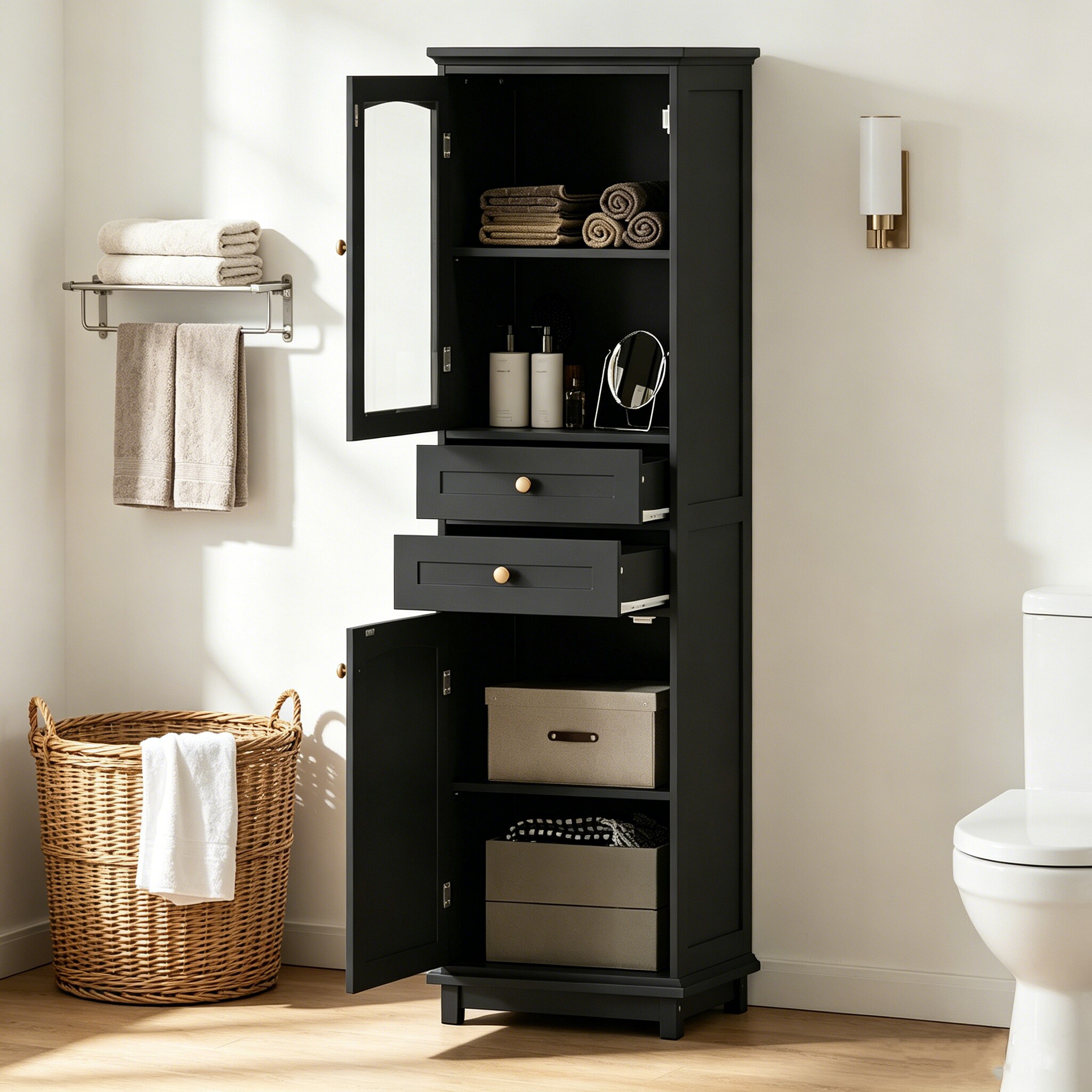 Hrinhom BA04-BLACK Linen-Cabinets - View #2