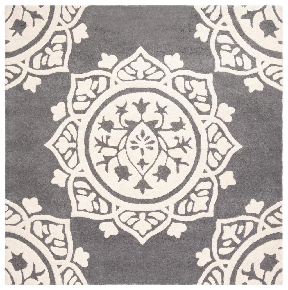Safavieh BEL136C-5SQ Bella Zaria 5 x 5 (ft) Tufted Wool Dark Gray/Ivory Square Indoor Medallion Farmhouse/Cottage Area rug