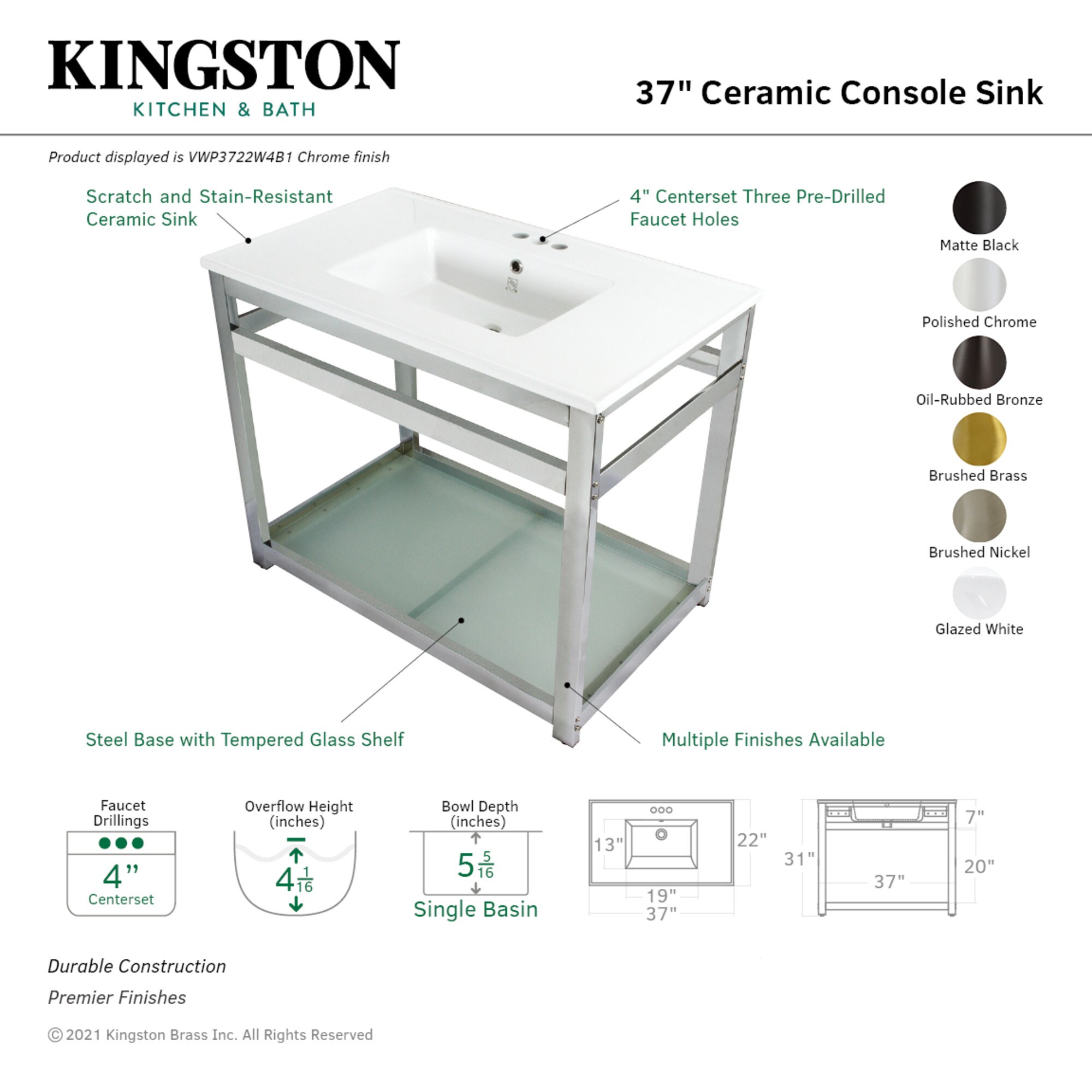 Kingston Brass WLVWP3722W4B5 Bath-Sink - View #3