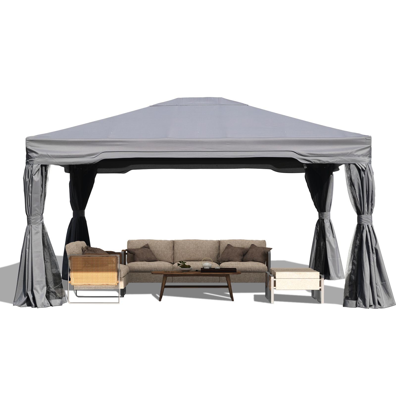 Aoodor A150-PDYDY 13.77-ft x 12-ft Gazebos Gray with Soft Top Roof (Screen Included)