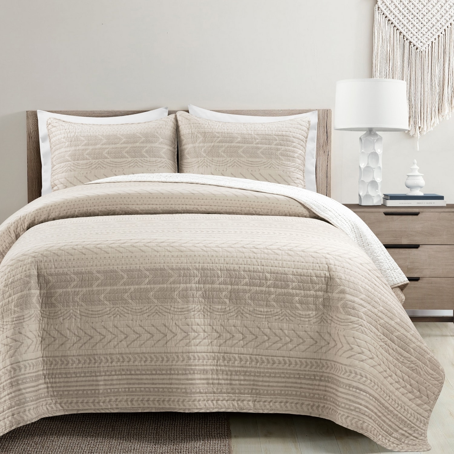 Lush Decor 21T011303 Wheat Geometric Reversible King Quilt Cotton