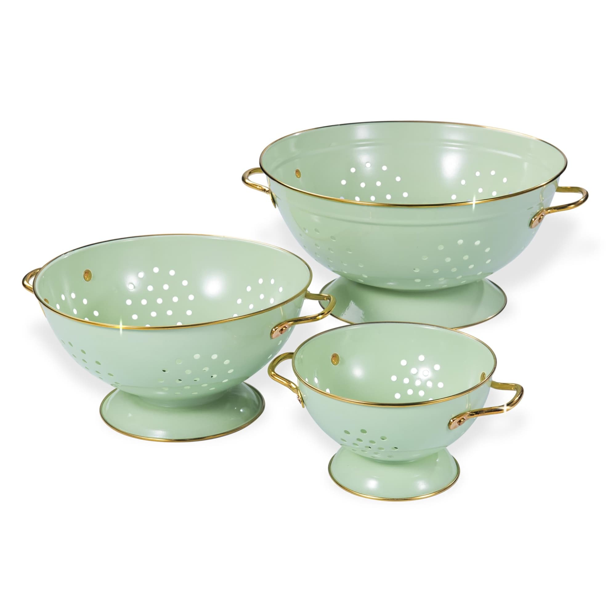 Aoibox  Green Powder Coated Metal Colander Set with Riveted Handles and Stable Base 1 3 5 5 Qt Set of 3