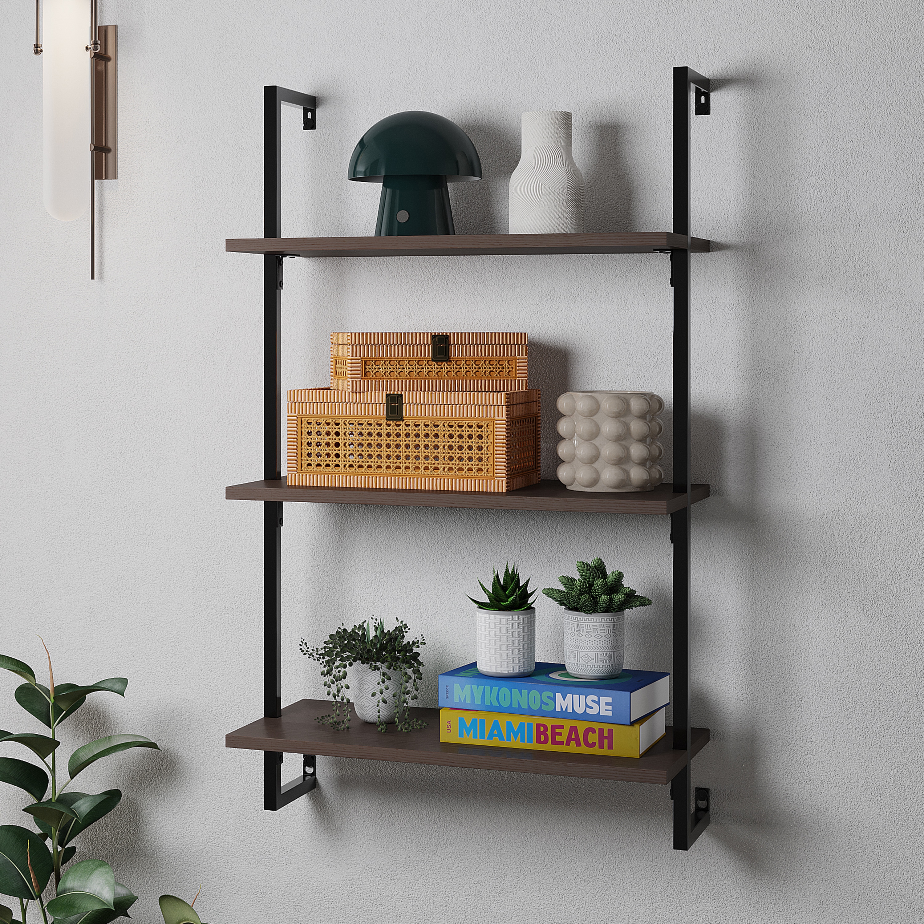 happimess MSH1000C 23.62-in L x 11.81-in D x 40.55-in H Brown/Black MDF Rectangular Tiered shelf 3 Decorative Shelves
