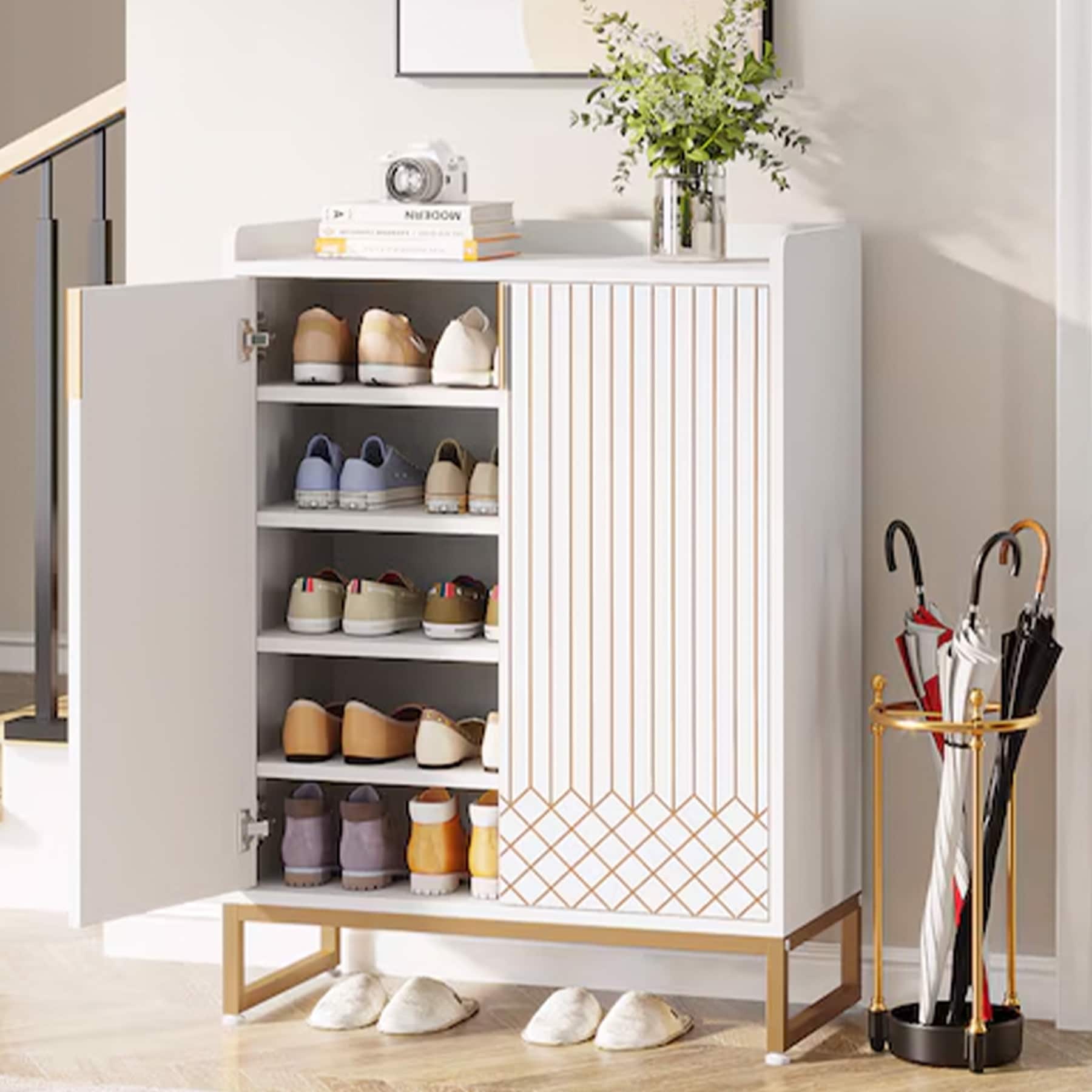 Tribesigns HOGA-XK00163 41.34-in H 5 Tier 24 pair White MDF Shoe cabinet