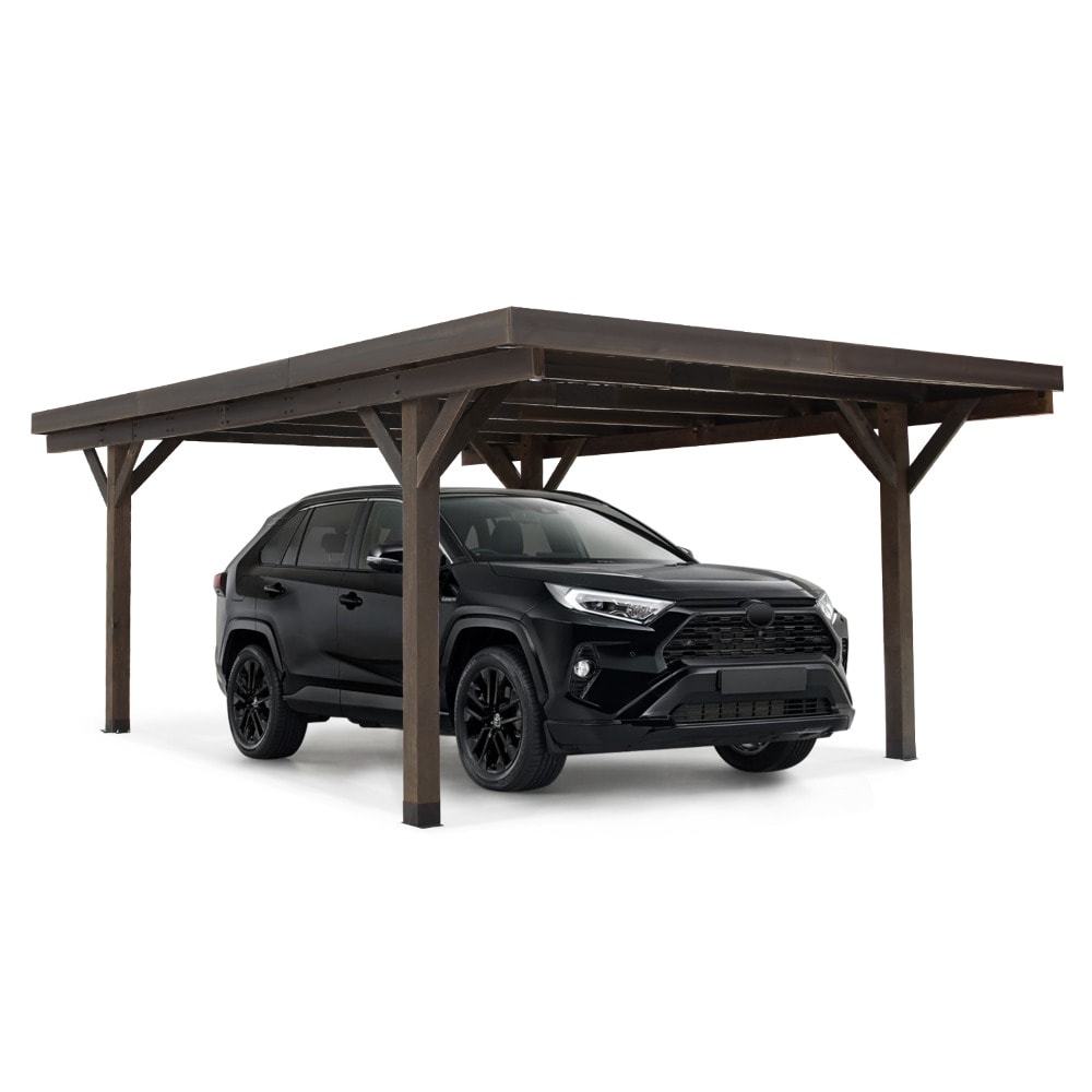 AECOJOY 16168CO-LS01 16.86-ft x 12.1-ft Vehicle Ports Black Gazebo with Hardtop Roof