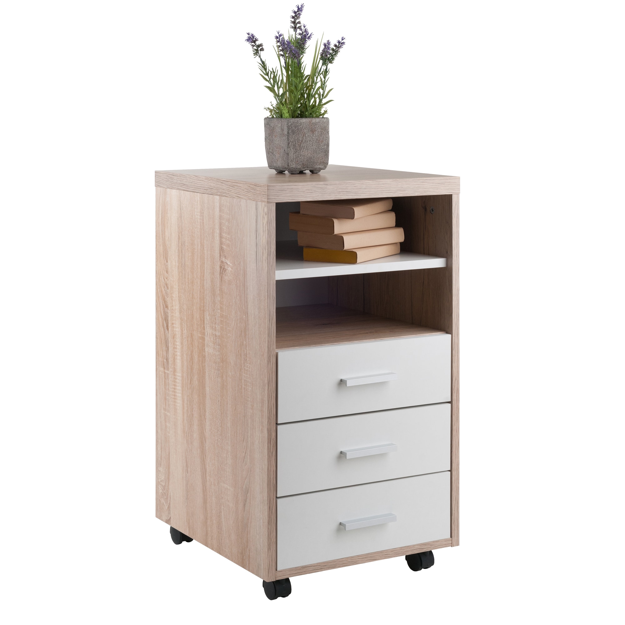 Kenner White and Brown 3-Drawer Mobile Storage Cabinet