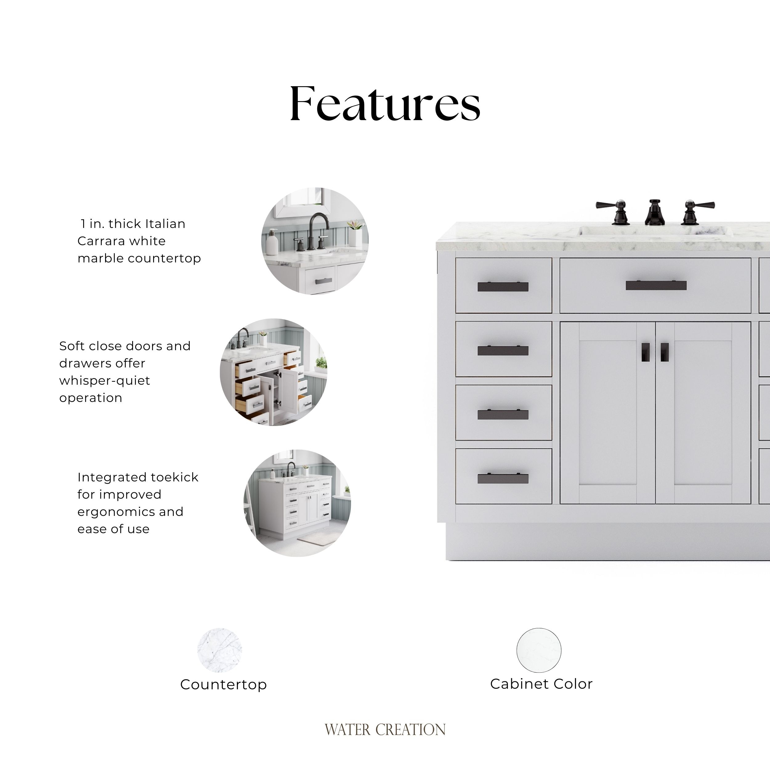 Hartford 48" White Marble Top Single Sink Bathroom Vanity