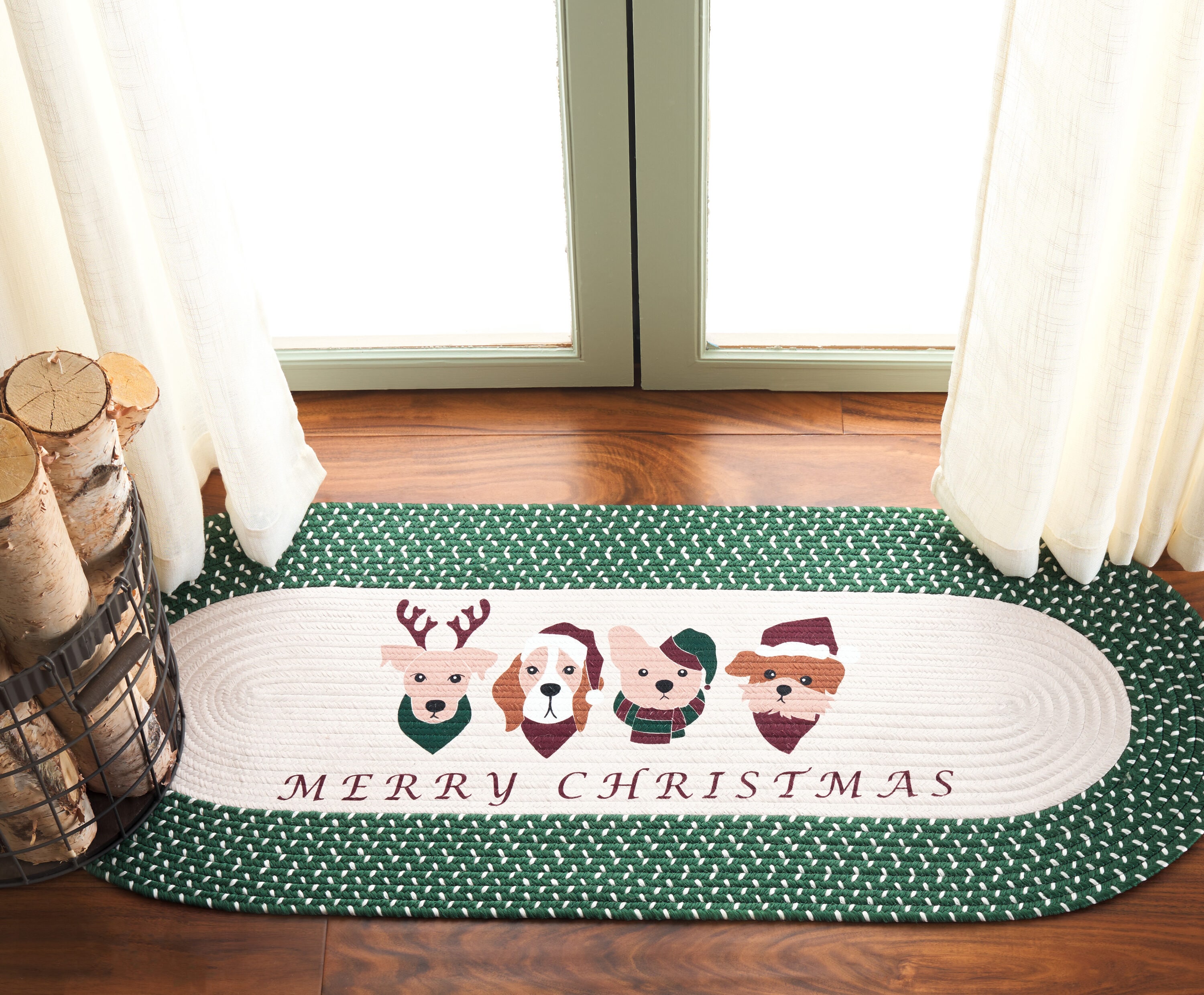 Safavieh Braided Christmas Poster 108Y Ivory/Green 2 x 4 Oval Area rug