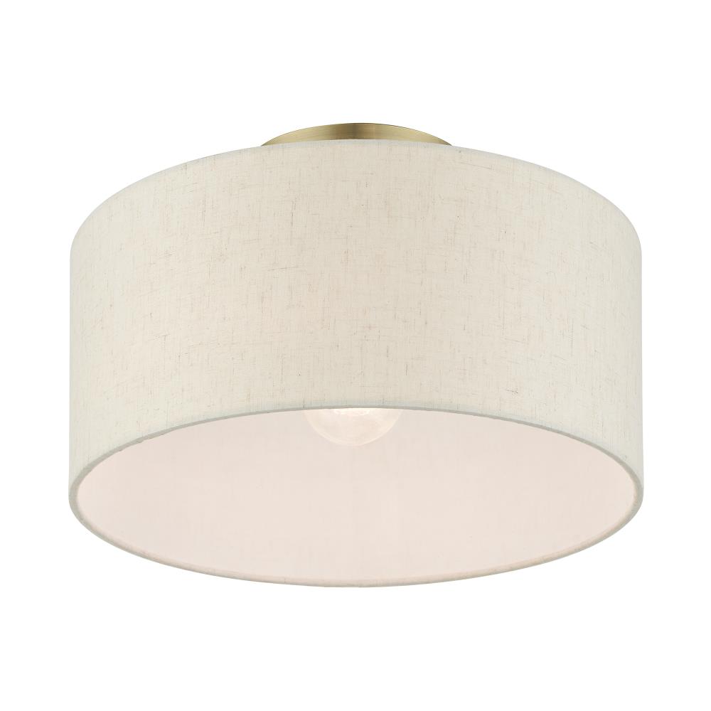 Elegant Antique Brass Drum LED Semi-Flush Mount Light, 13"W