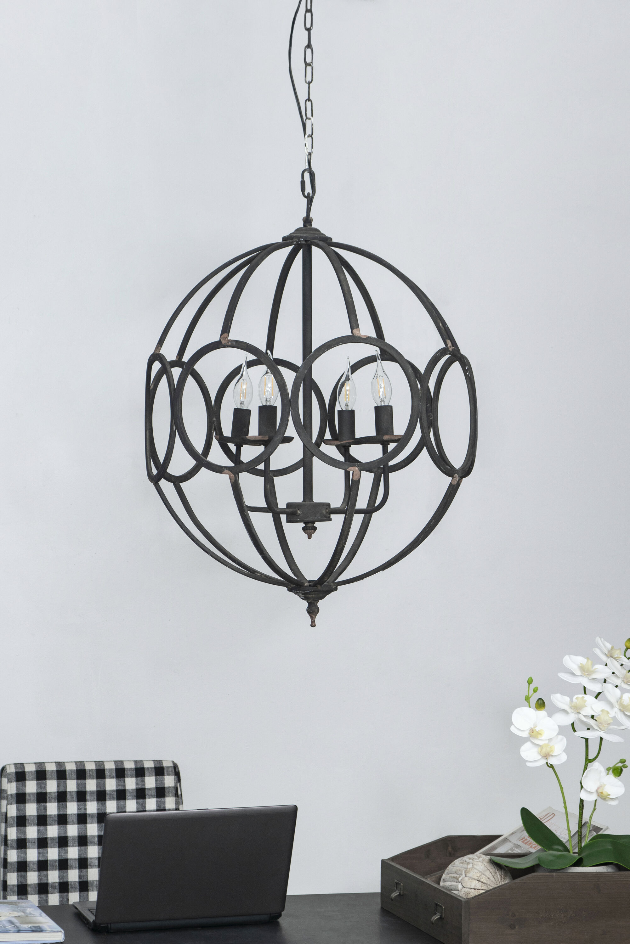 LOVMOR SF-Y-W2078138925 4 Light Metal Chandelier Hanging Light Fixture with Adjustable Chain for Kitchen Dining Room Foyer Entryway Bulb Not Included