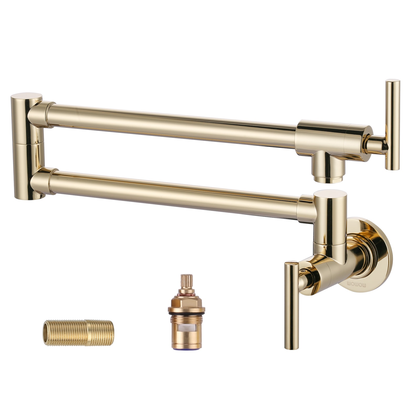 WOWOW 2311200PD Polished Brass Double Handle Wall-mount Pot Filler Kitchen Faucet