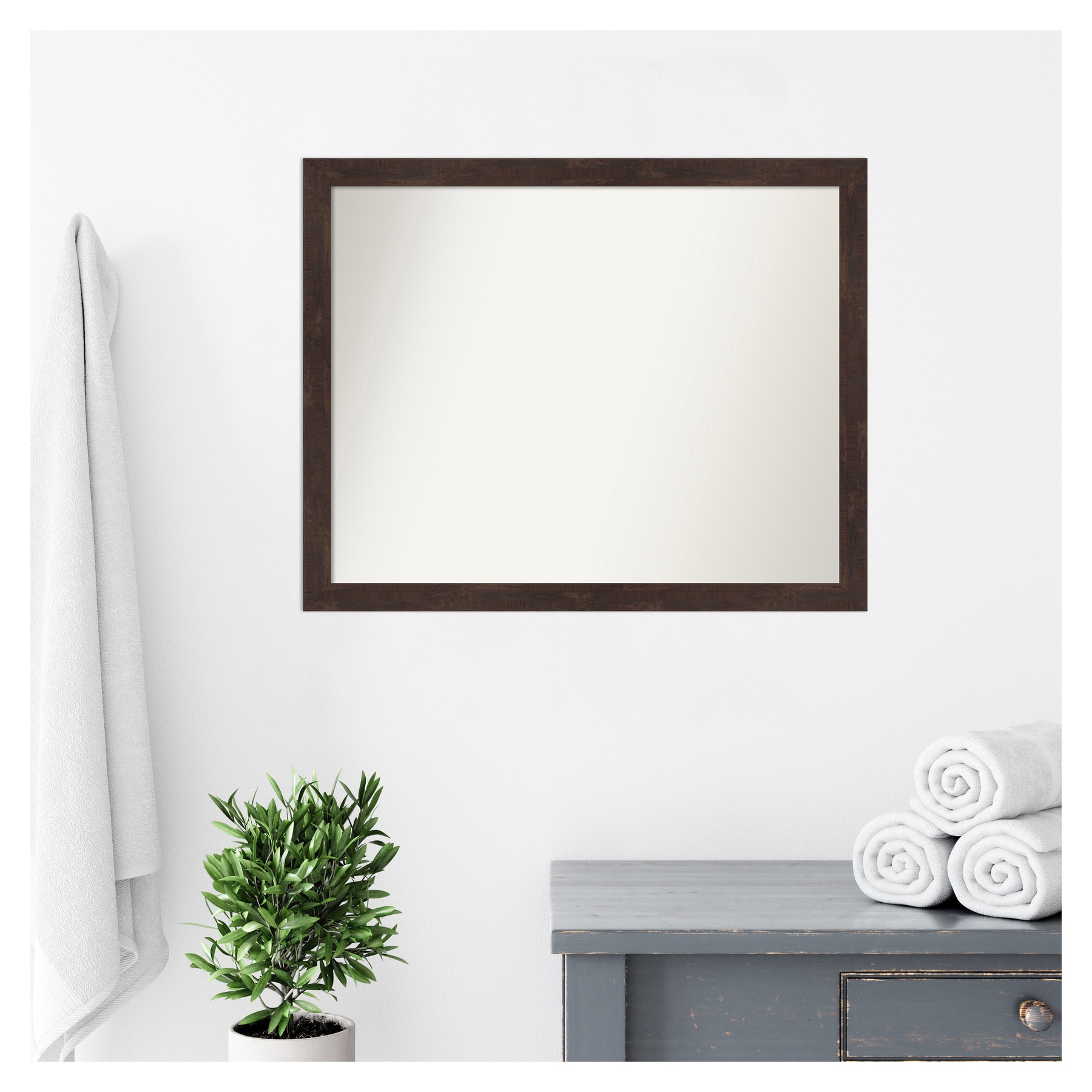 Fresco Dark Walnut Wood Rectangular Bathroom Vanity Mirror