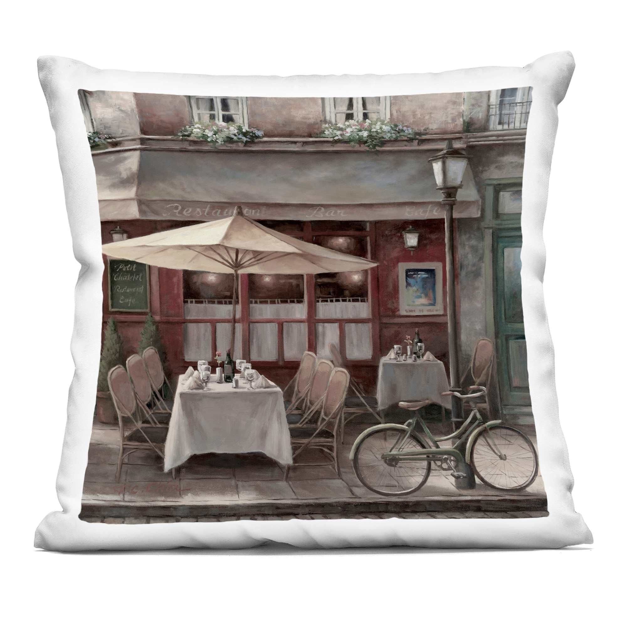 Stupell Industries PLP-259-SQW-18X18 Outside Dining Bistro Decorative Printed Pillow Design by T.C. Chiu