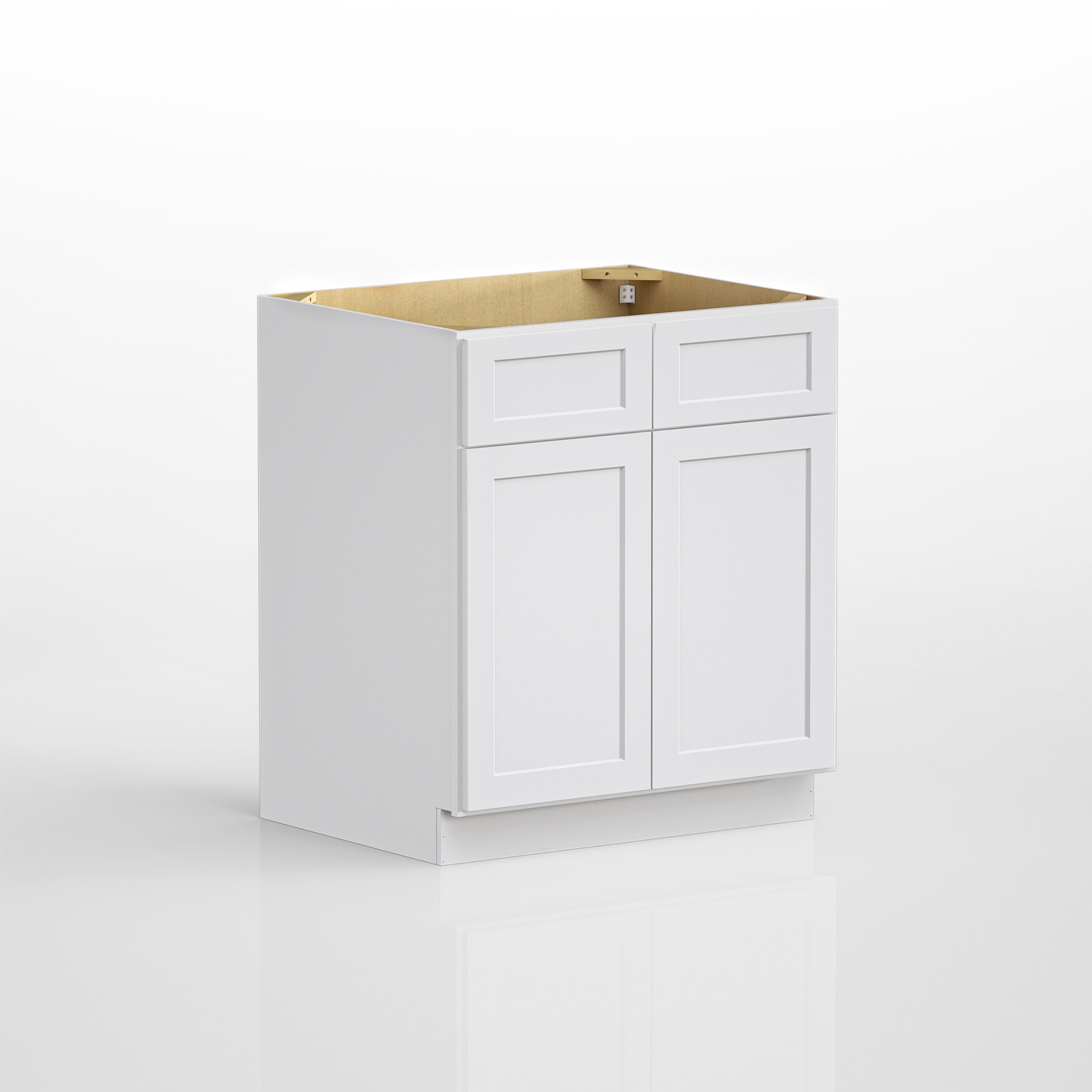 Tinyhomie White Shaker 30-in W x 34.5-in H x 24-in D RTA Sink Base Cabinet Heavy-Duty Plywood Box Moisture-Resistant HDF Engineered Doors Soft-Close Hinges and Easy-Clean Finish