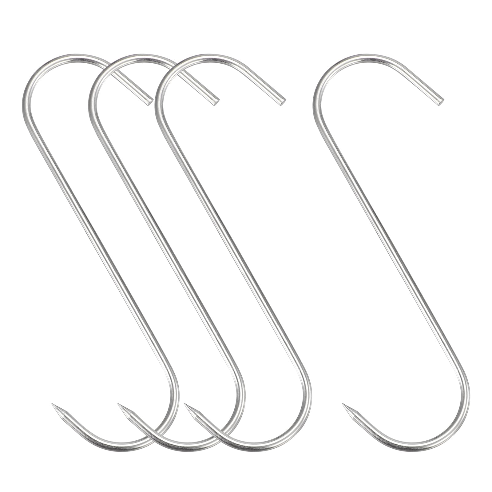 Unique Bargains 9.84Inch Meat Hooks 0.24Inch Thick Stainless Steel Butcher S-Hook for Meat Processing Chicken Fish Beef Hanging Drying Smoking 4Pcs