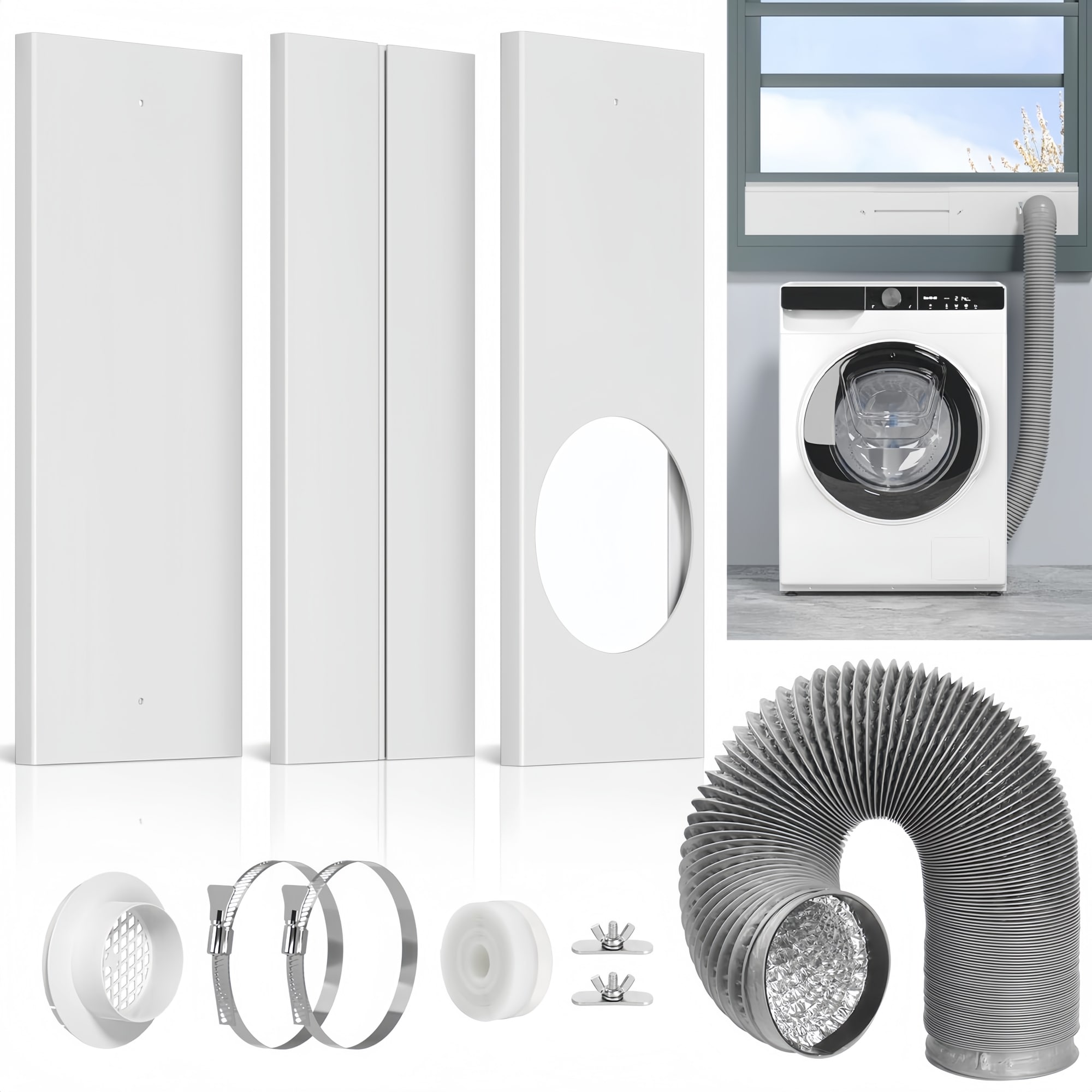 Numhew 4 in Dryer Vent Window Kit with 8 ft Aluminum Hose for Sliding Windows