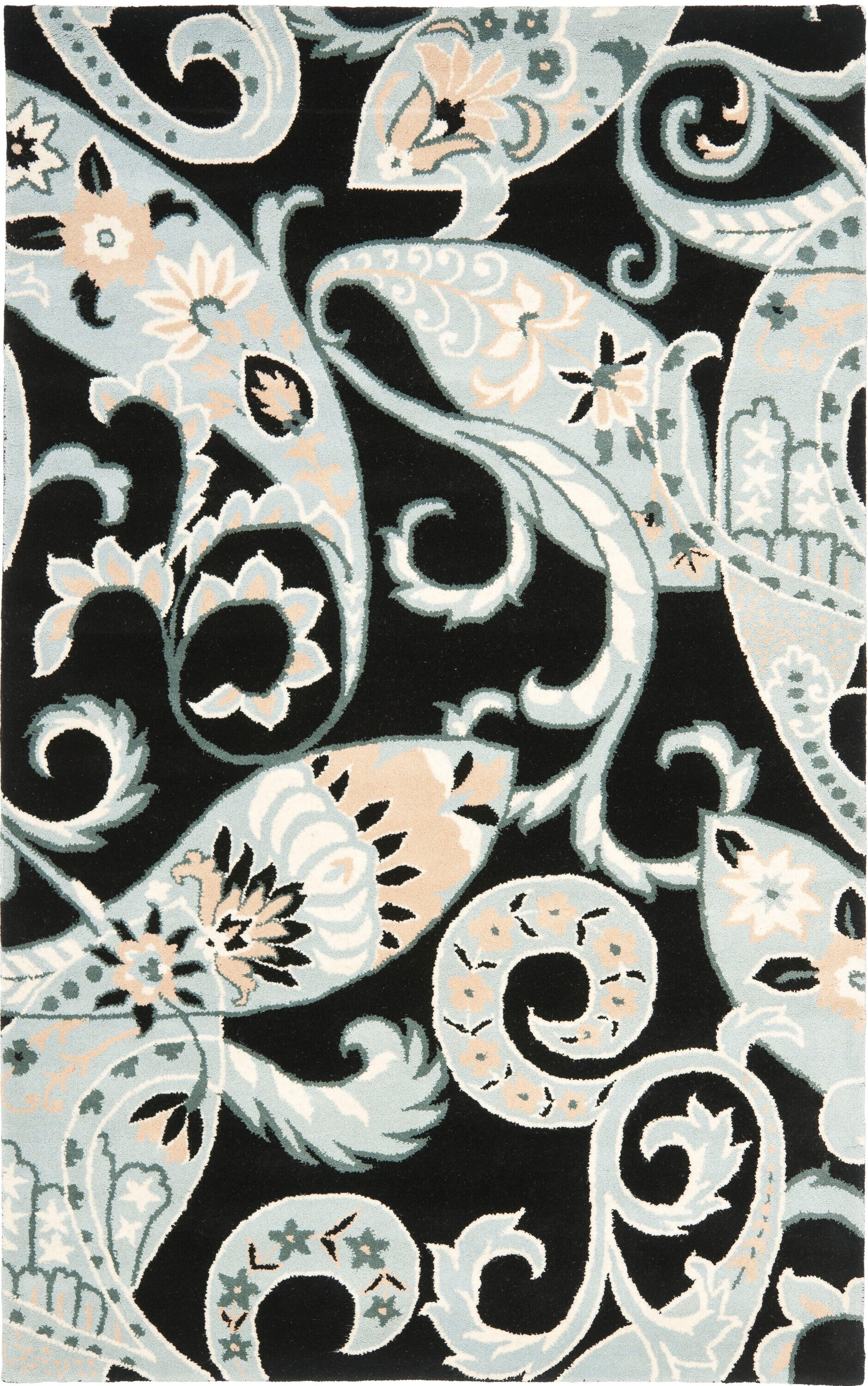 Hand-Tufted Black and Multicolor Wool Area Rug, 5' x 8'