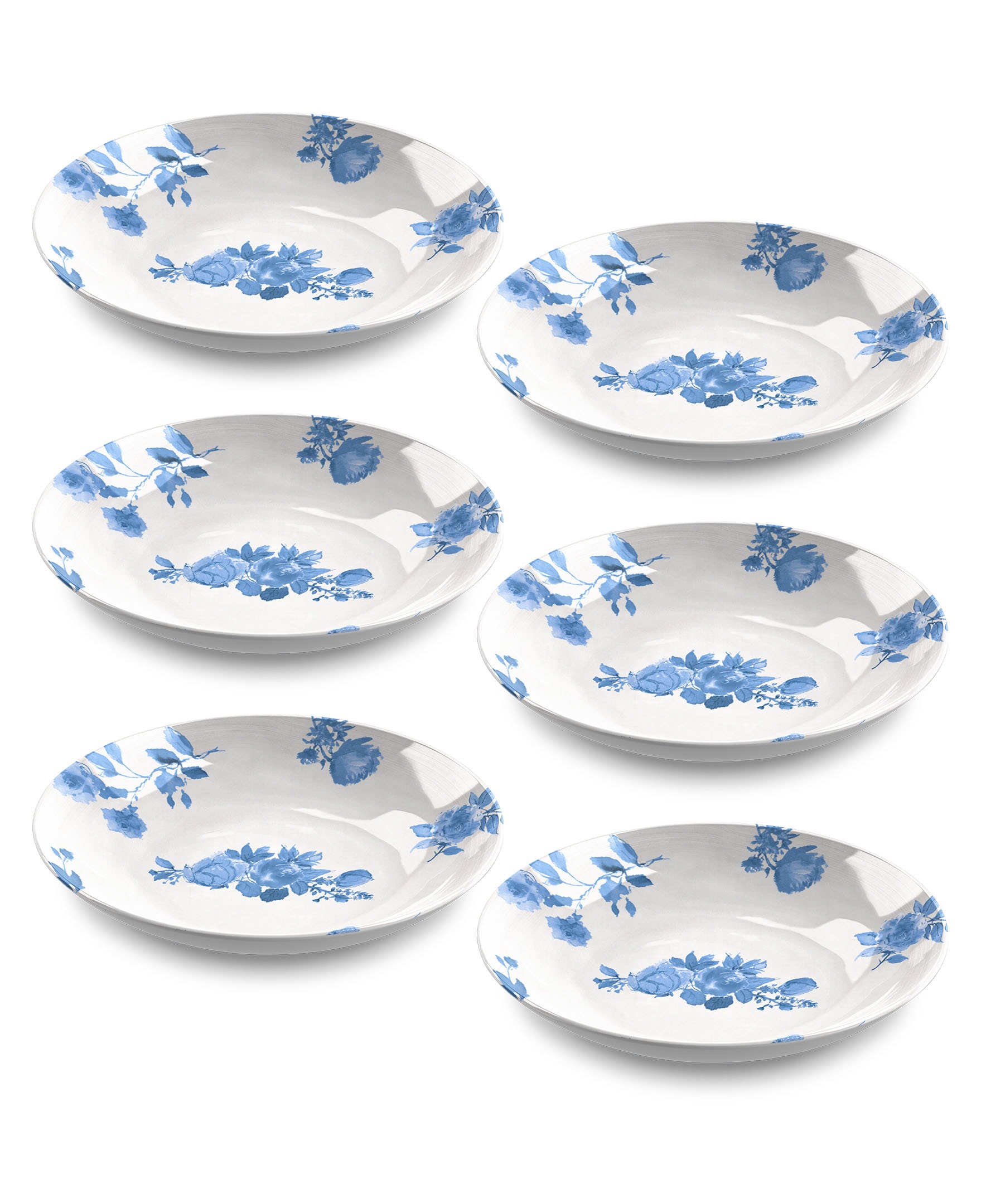 TarHong Cottage Blue Melamine Floral Low Bowl - White - 9in. - Set of 6