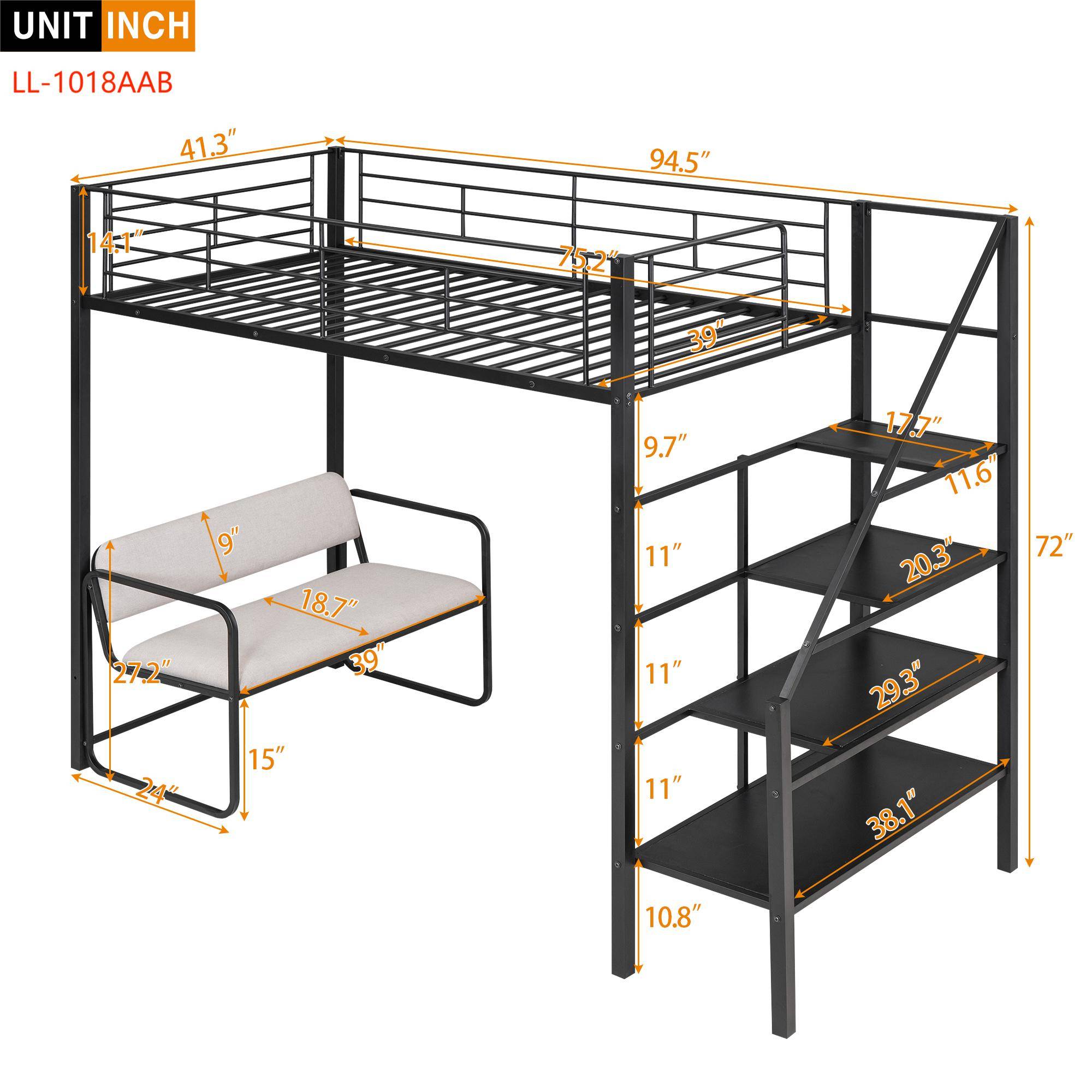 Yiekholo Contemporary Twin Loft Bed with Storage Staircase and