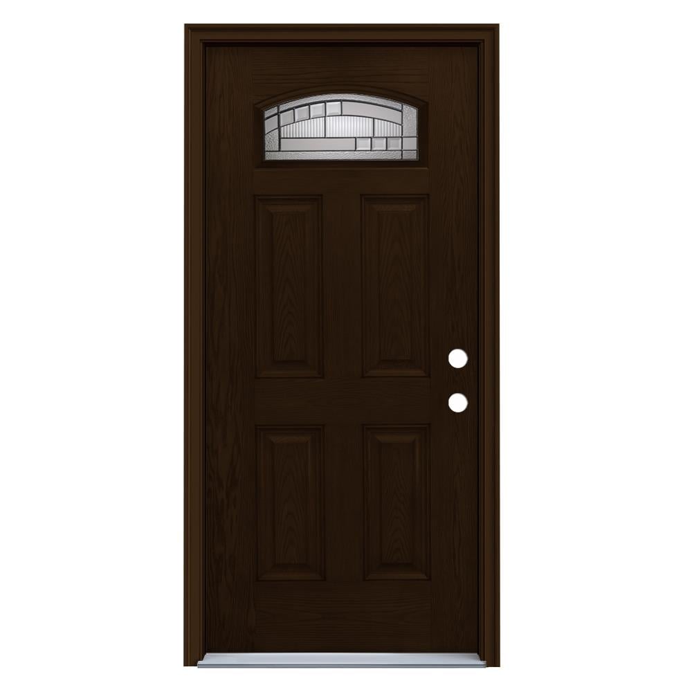 JELD-WEN LOWOLJW232300010 36-in x 80-in x 4-9/16-in Fiberglass 1/4 lite Left-hand inswing Espresso Stained Prehung Front Door with Brickmould Insulating core