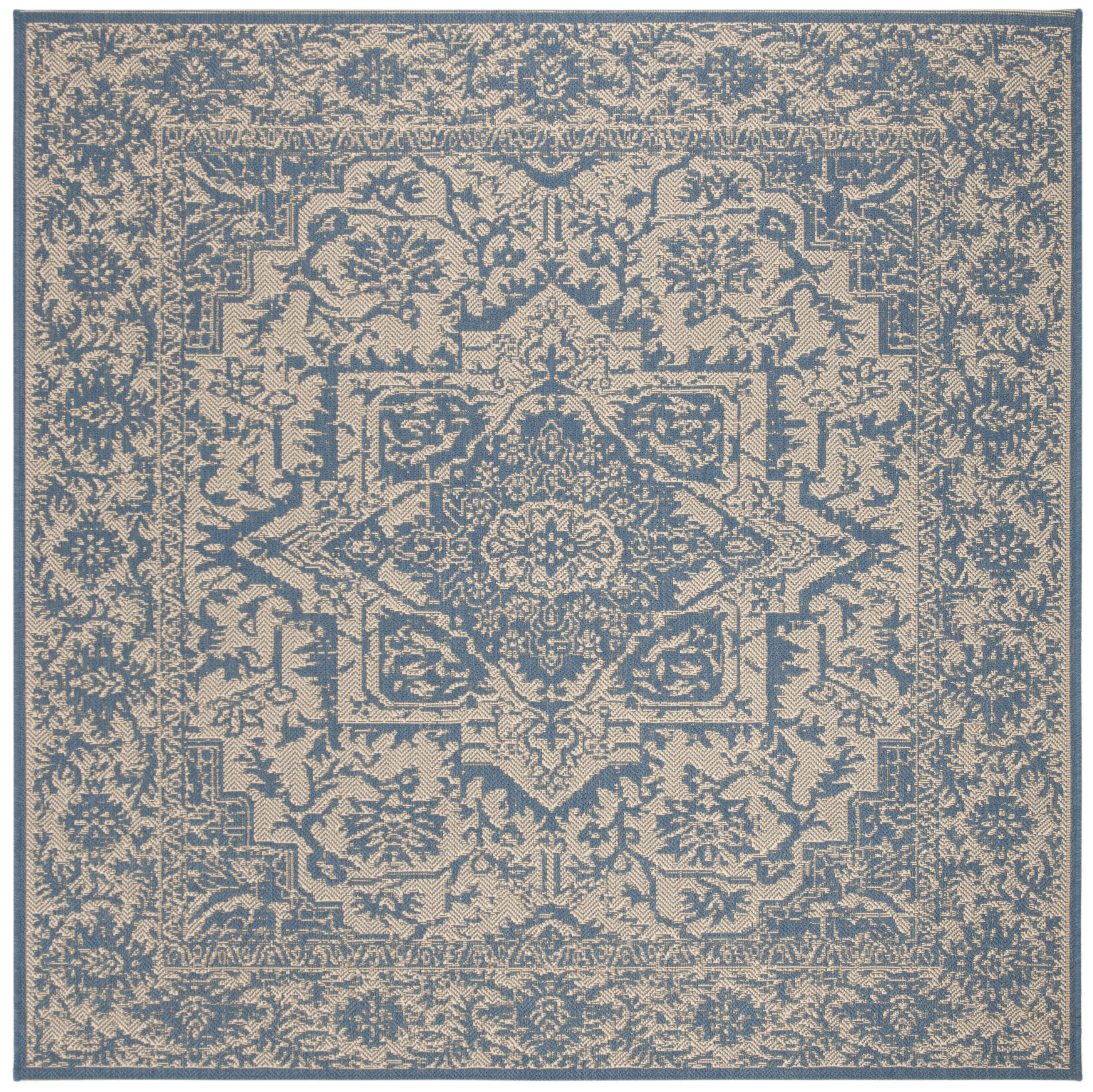 Safavieh BHS139N-6SQ Beach House Tressie 7 x 7 (ft) Loomed Polypropylene Cream/Blue Square Indoor/Outdoor Floral/Botanical Bohemian/Eclectic Area rug
