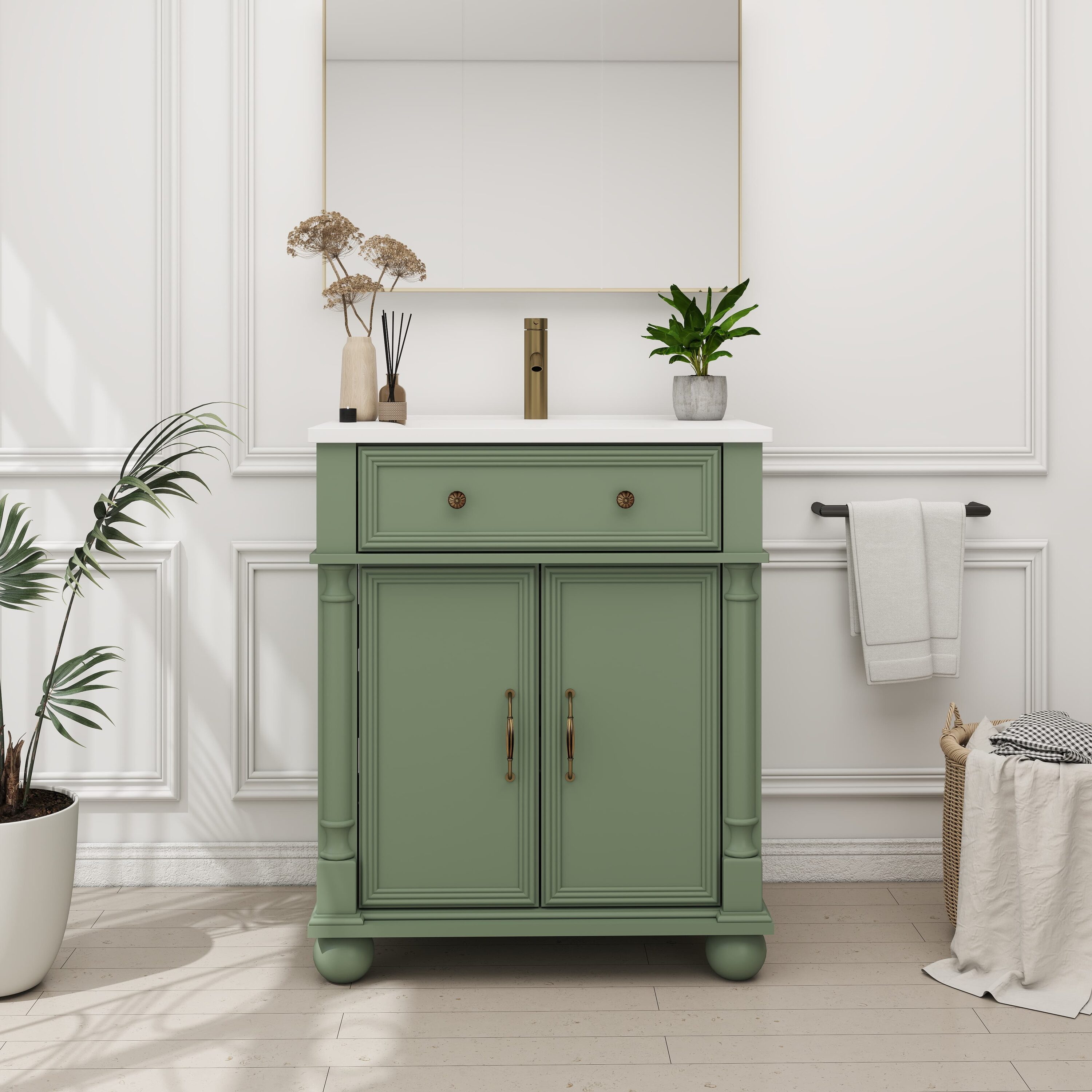 Vynxaria 28 Inch Mid Century Freestanding Bathroom Vanity Sink Roman ...