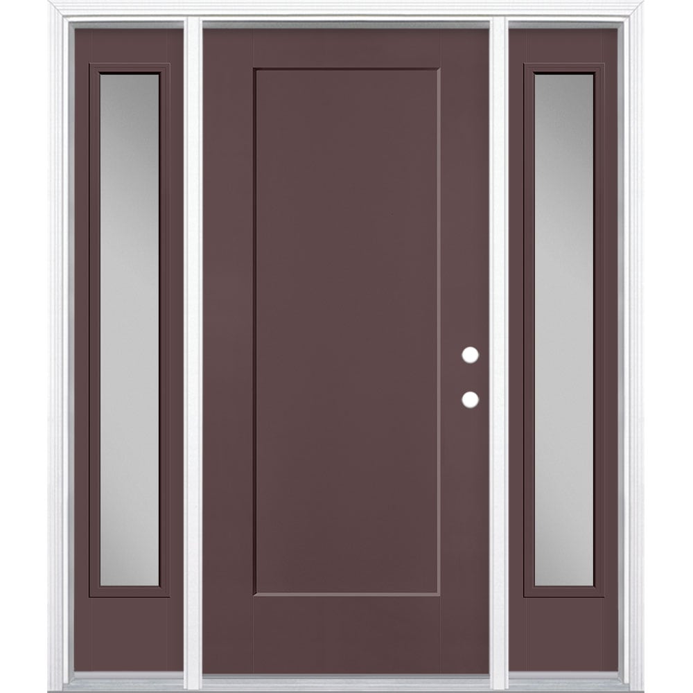 Masonite 5204290 Lincoln Park 60-in x 80-in x 4-9/16-in Fiberglass No glass Left-hand inswing Currant Painted Prehung Single door with sidelights Front Door with Brickmould Insulating core