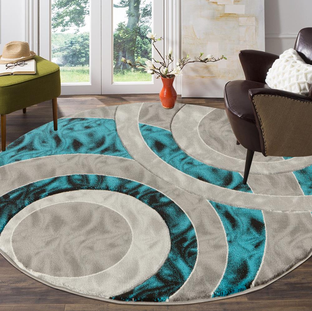Rugs Seville 8 X Turquoise Grey Round, Turquoise And Brown Rugs